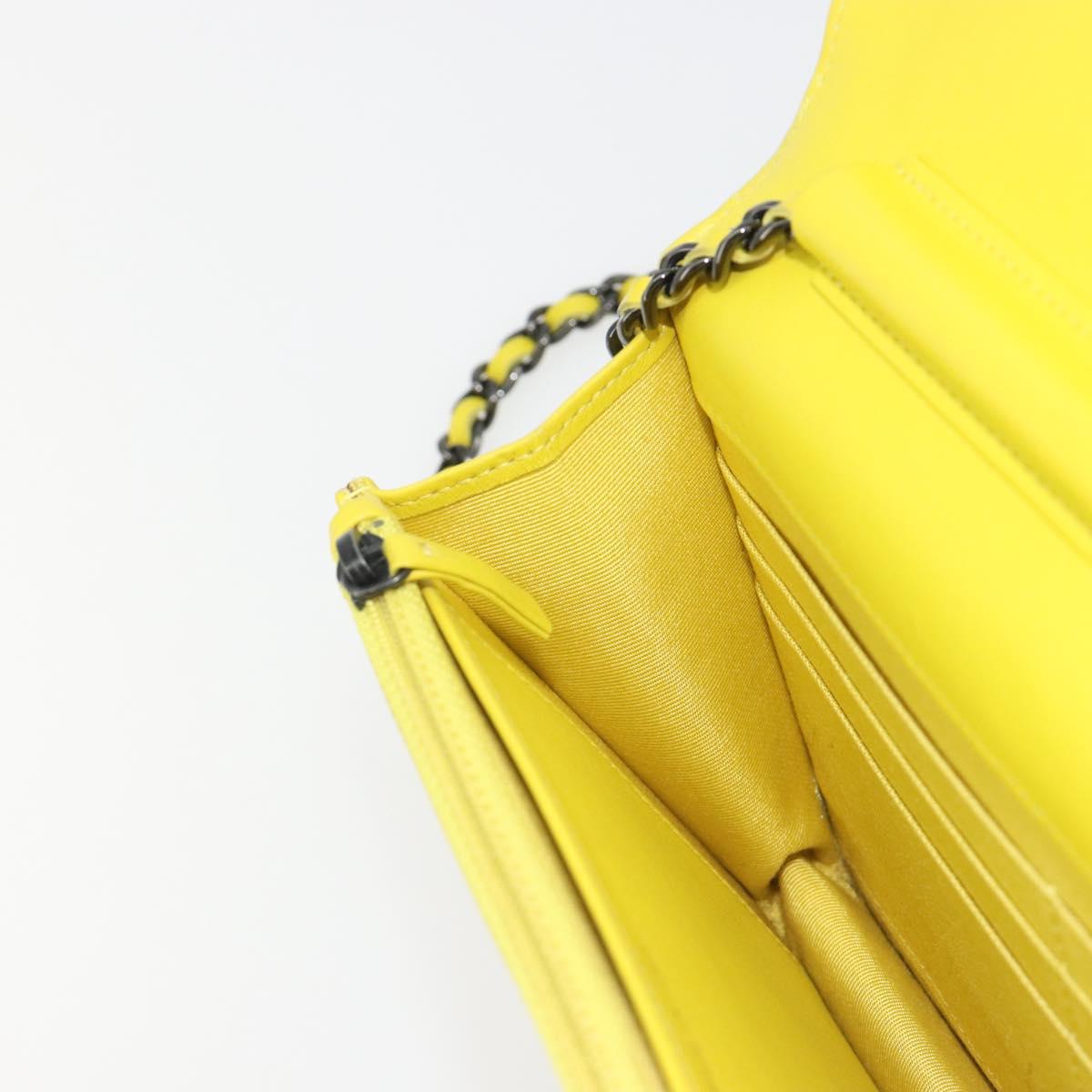CHANEL Matelasse Chain Shoulder Bag Velor Yellow Silver CC Auth 190362A