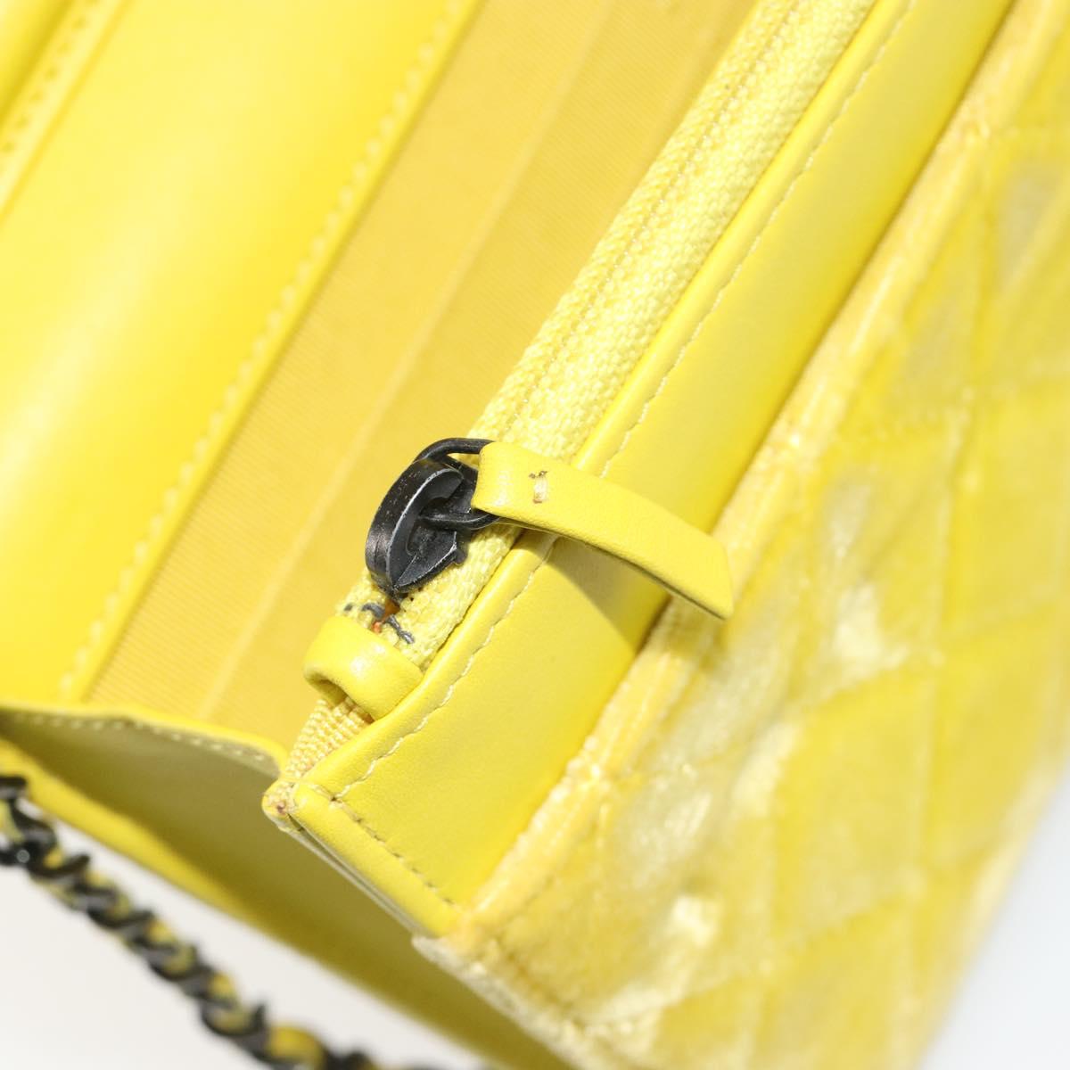 CHANEL Matelasse Chain Shoulder Bag Velor Yellow Silver CC Auth 190362A