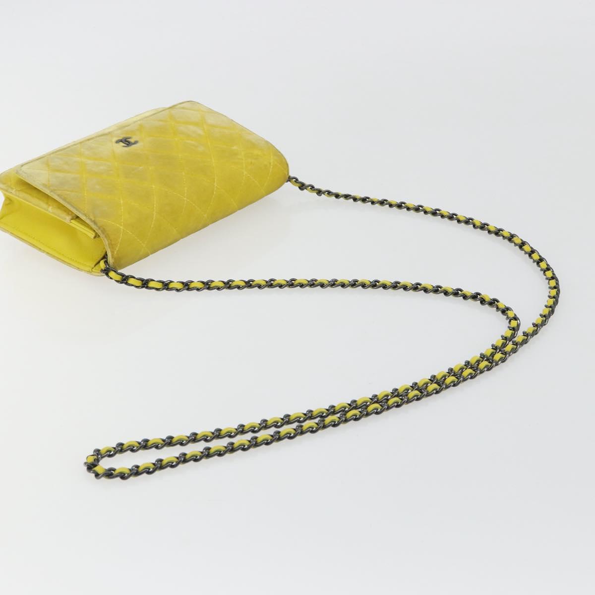CHANEL Matelasse Chain Shoulder Bag Velor Yellow Silver CC Auth 190362A