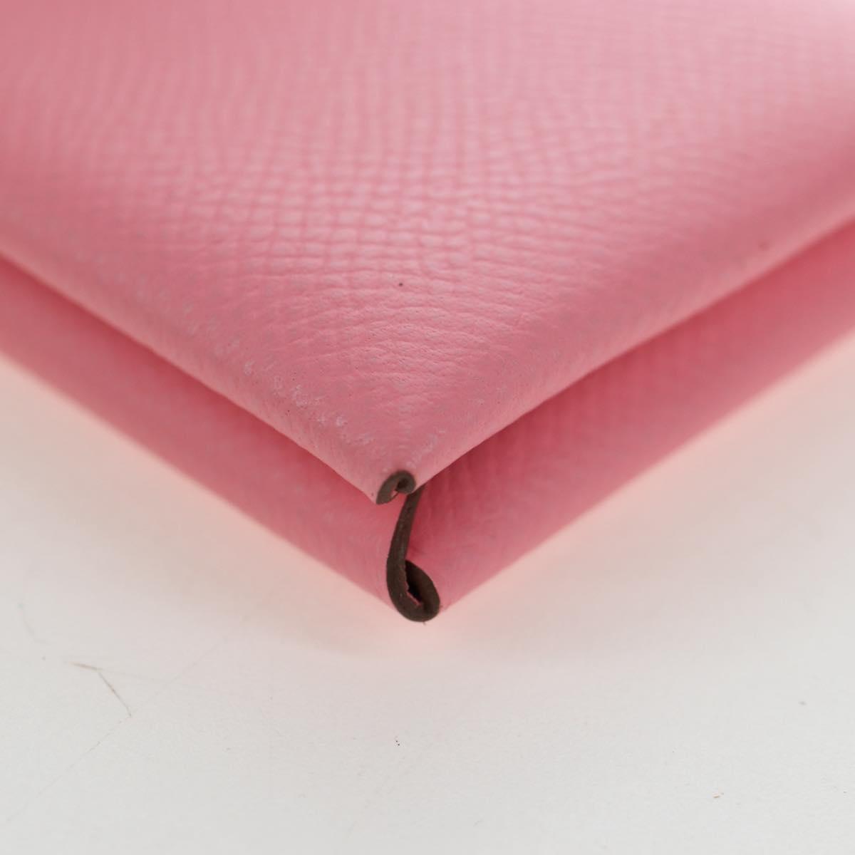 HERMES Calvi Card Case Leather Pink Auth 190365M