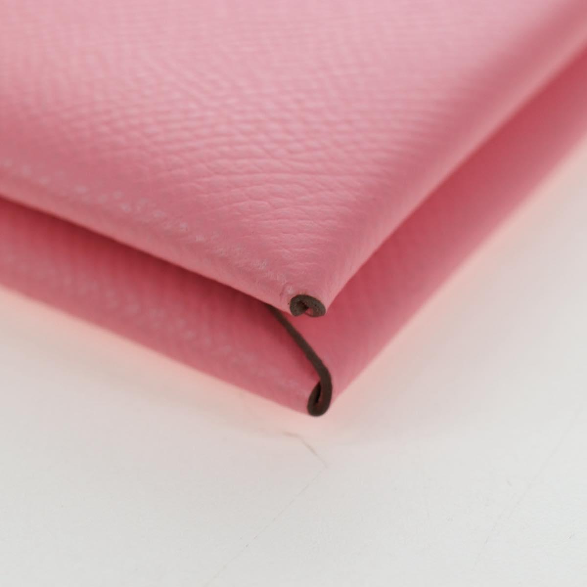 HERMES Calvi Card Case Leather Pink Auth 190365M