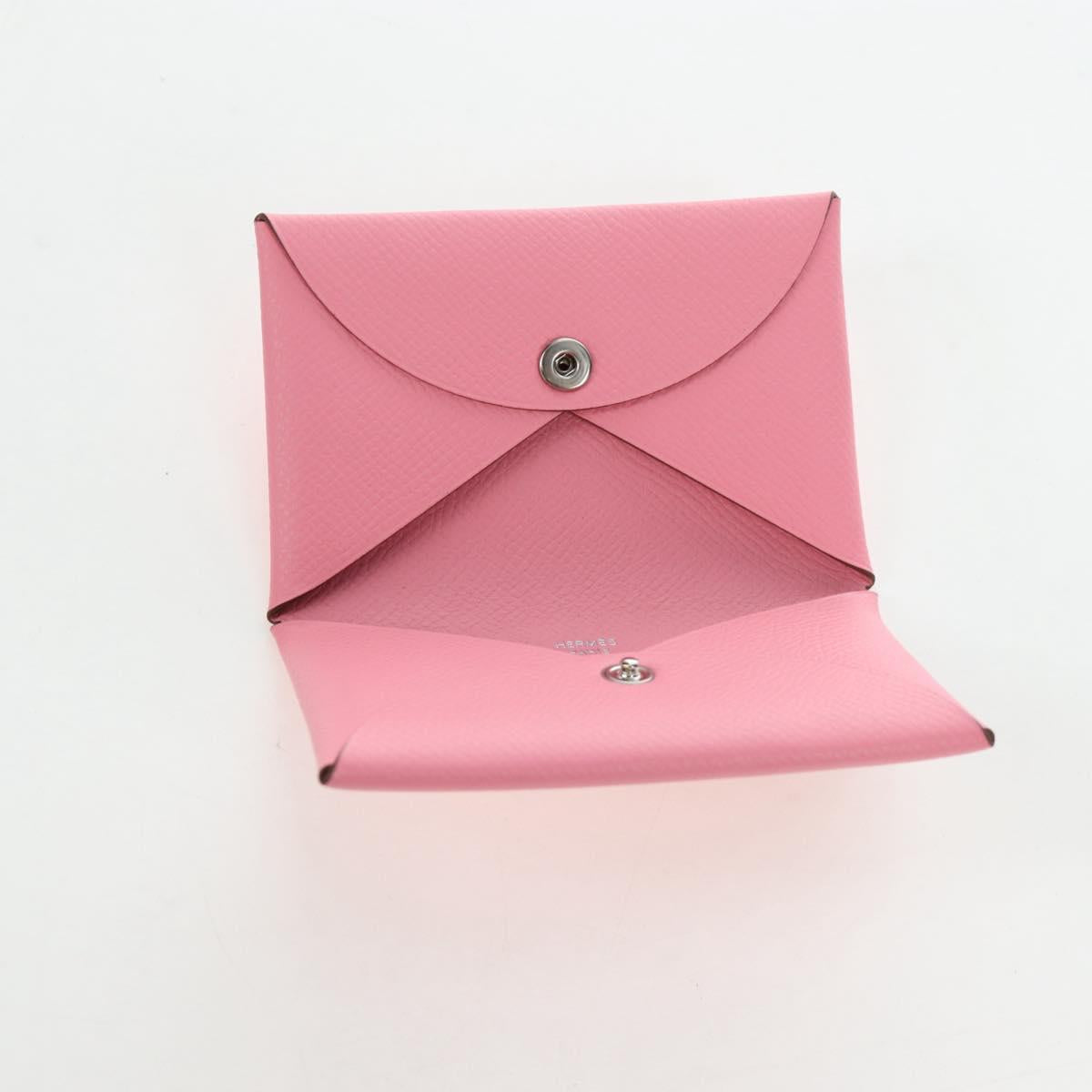 HERMES Calvi Card Case Leather Pink Auth 190365M