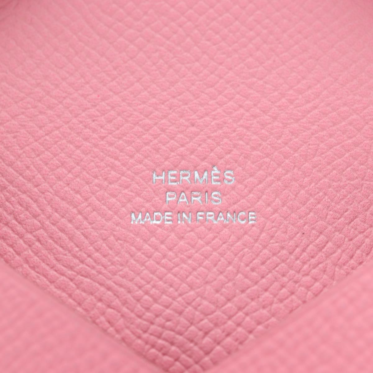 HERMES Calvi Card Case Leather Pink Auth 190365M