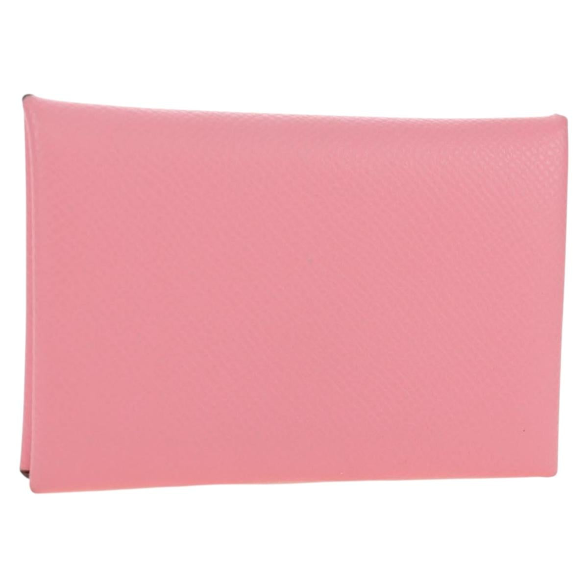 HERMES Calvi Card Case Leather Pink Auth 190365M