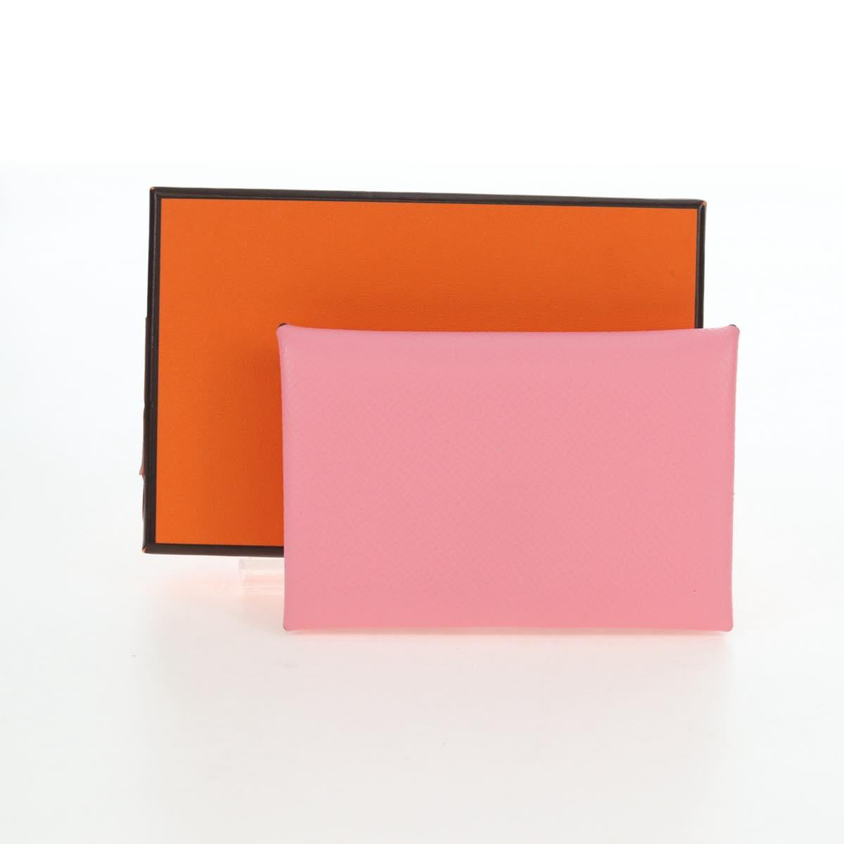 HERMES Calvi Card Case Leather Pink Auth 190365M