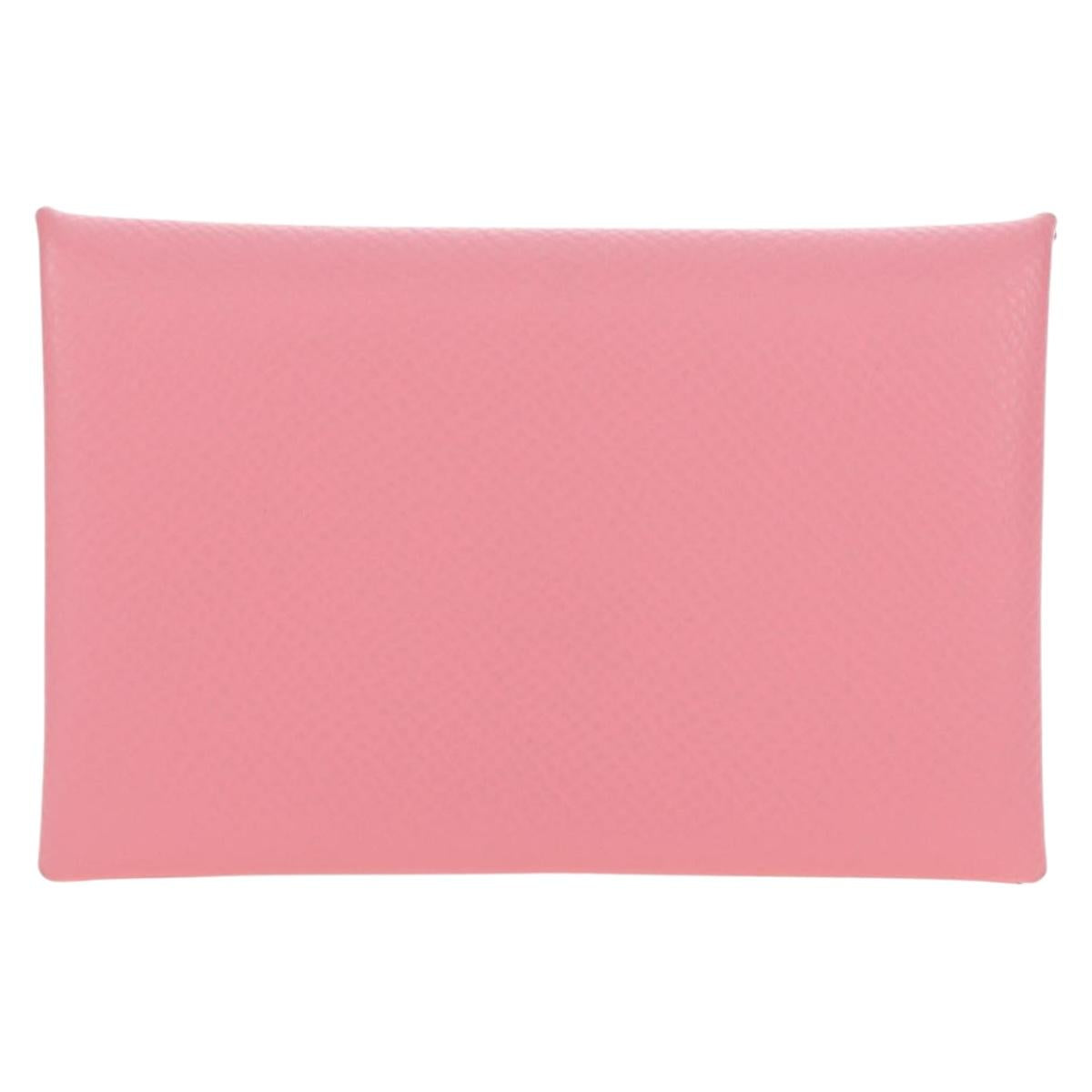 HERMES Calvi Card Case Leather Pink Auth 190365M