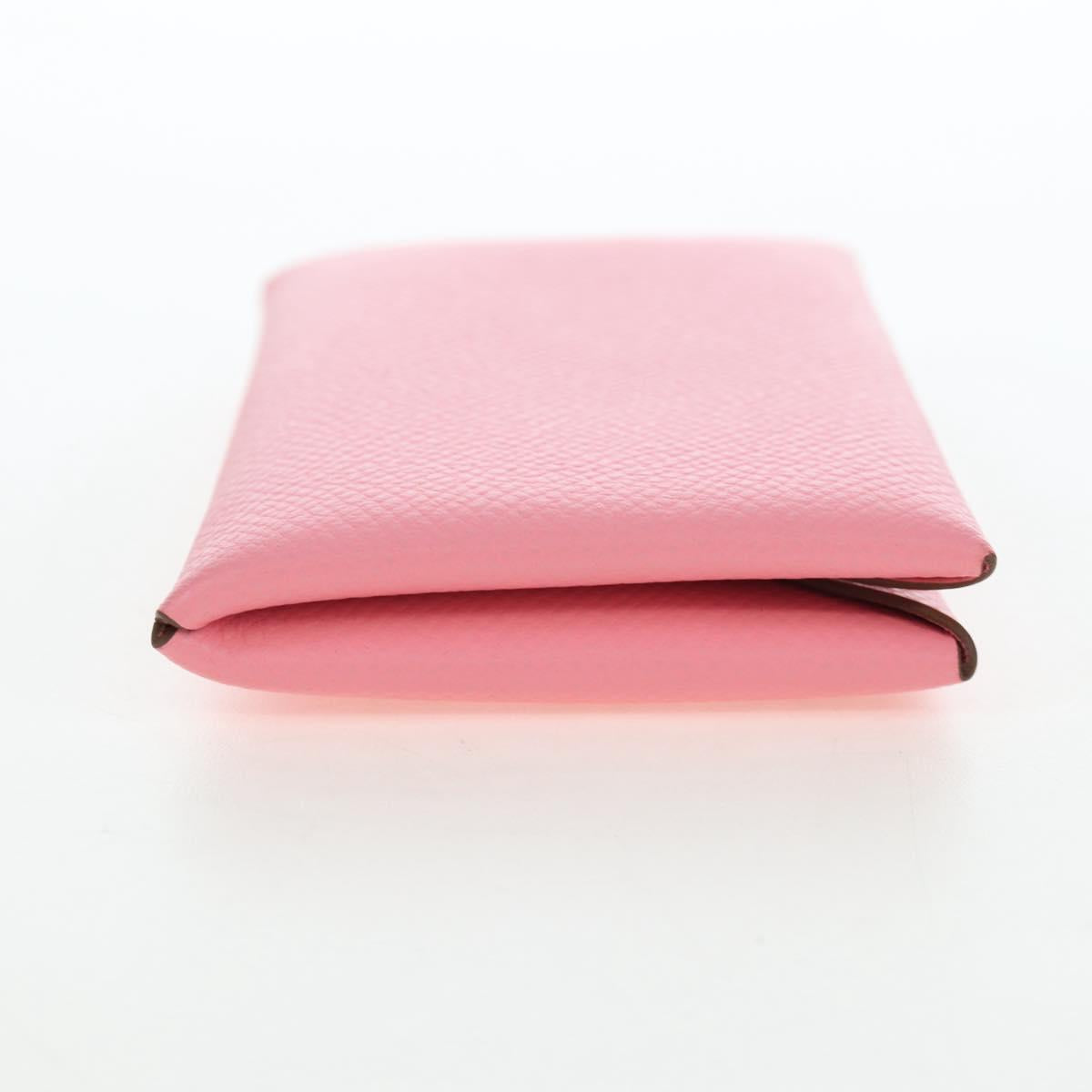 HERMES Calvi Card Case Leather Pink Auth 190365M
