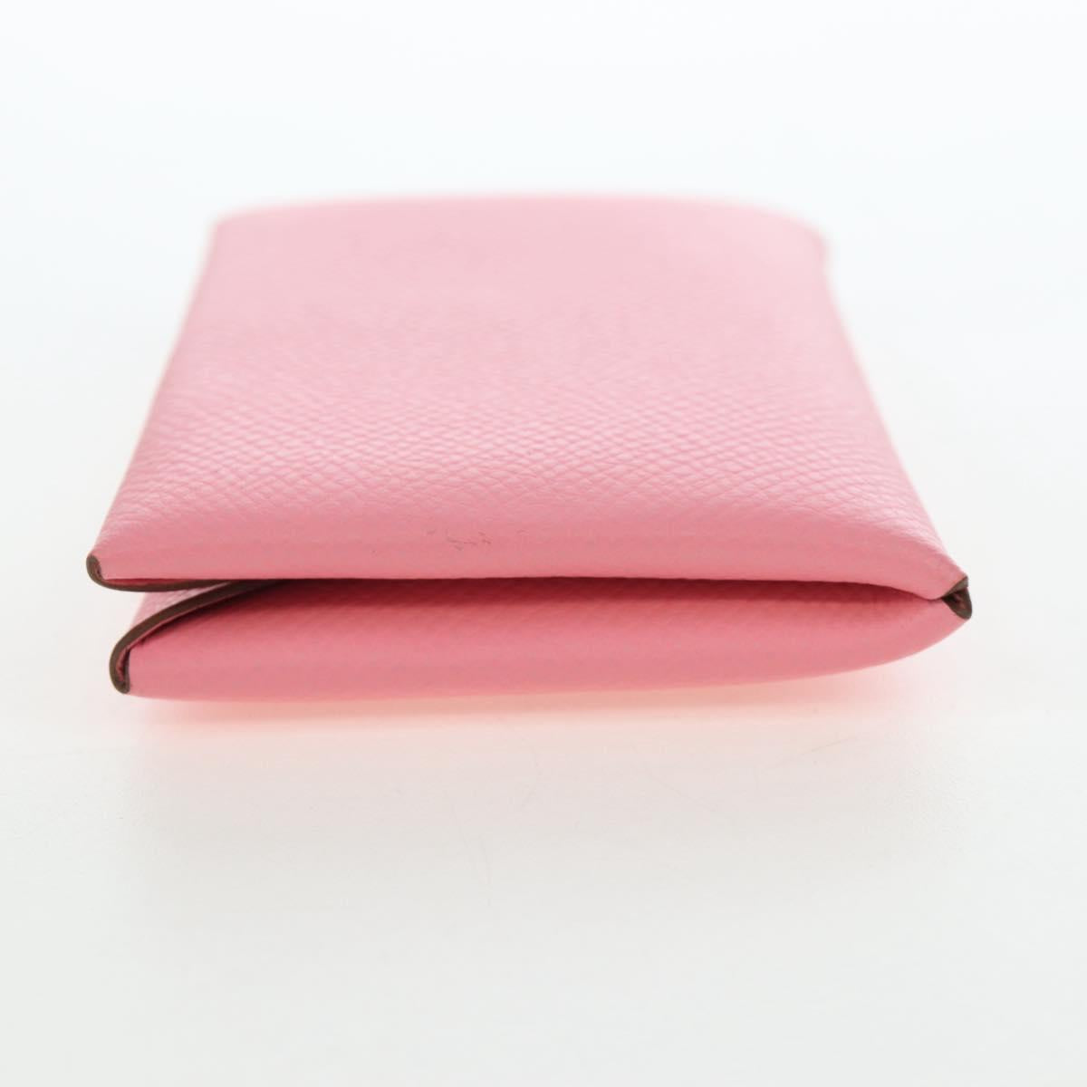 HERMES Calvi Card Case Leather Pink Auth 190365M