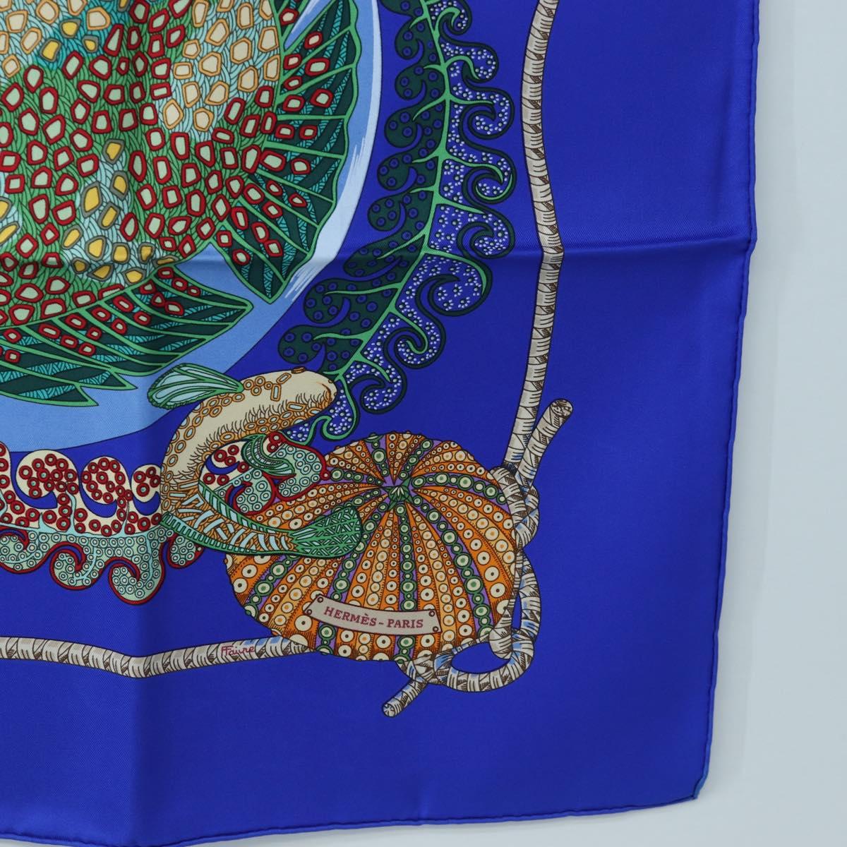 HERMES Carre 90 Scarf ”Grands Fonds” Silk Blue Auth 190368M
