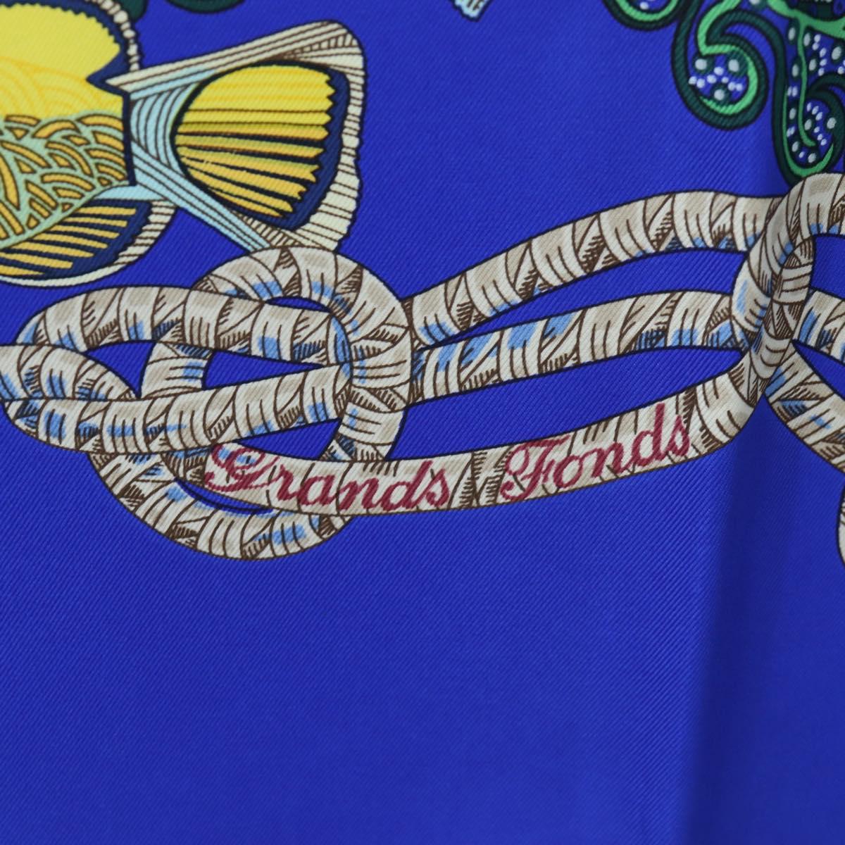 HERMES Carre 90 Scarf ”Grands Fonds” Silk Blue Auth 190368M