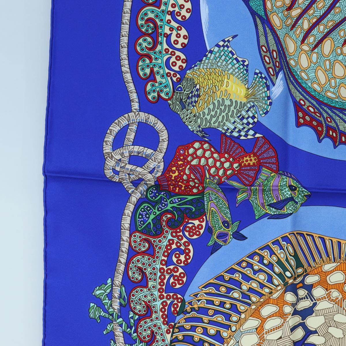 HERMES Carre 90 Scarf ”Grands Fonds” Silk Blue Auth 190368M