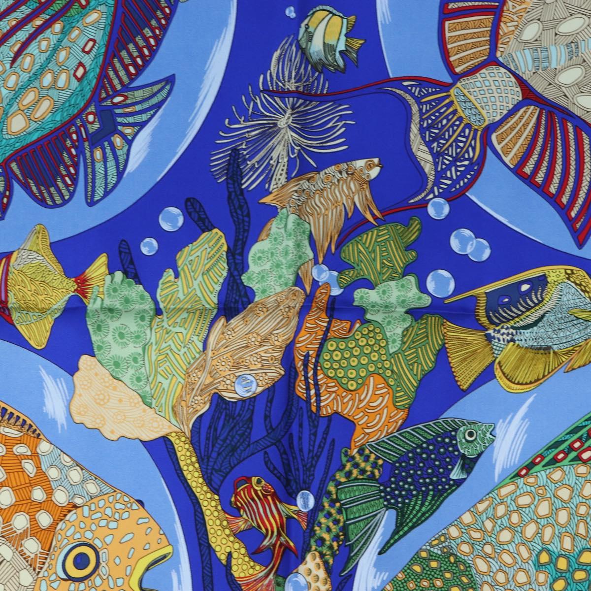 HERMES Carre 90 Scarf ”Grands Fonds” Silk Blue Auth 190368M