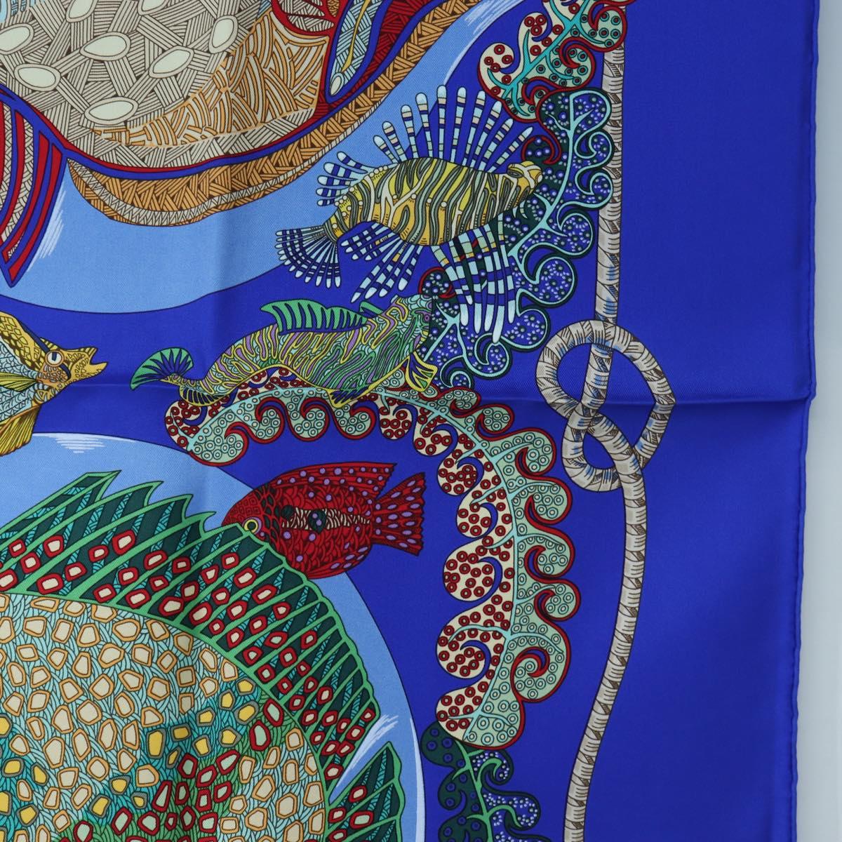 HERMES Carre 90 Scarf ”Grands Fonds” Silk Blue Auth 190368M