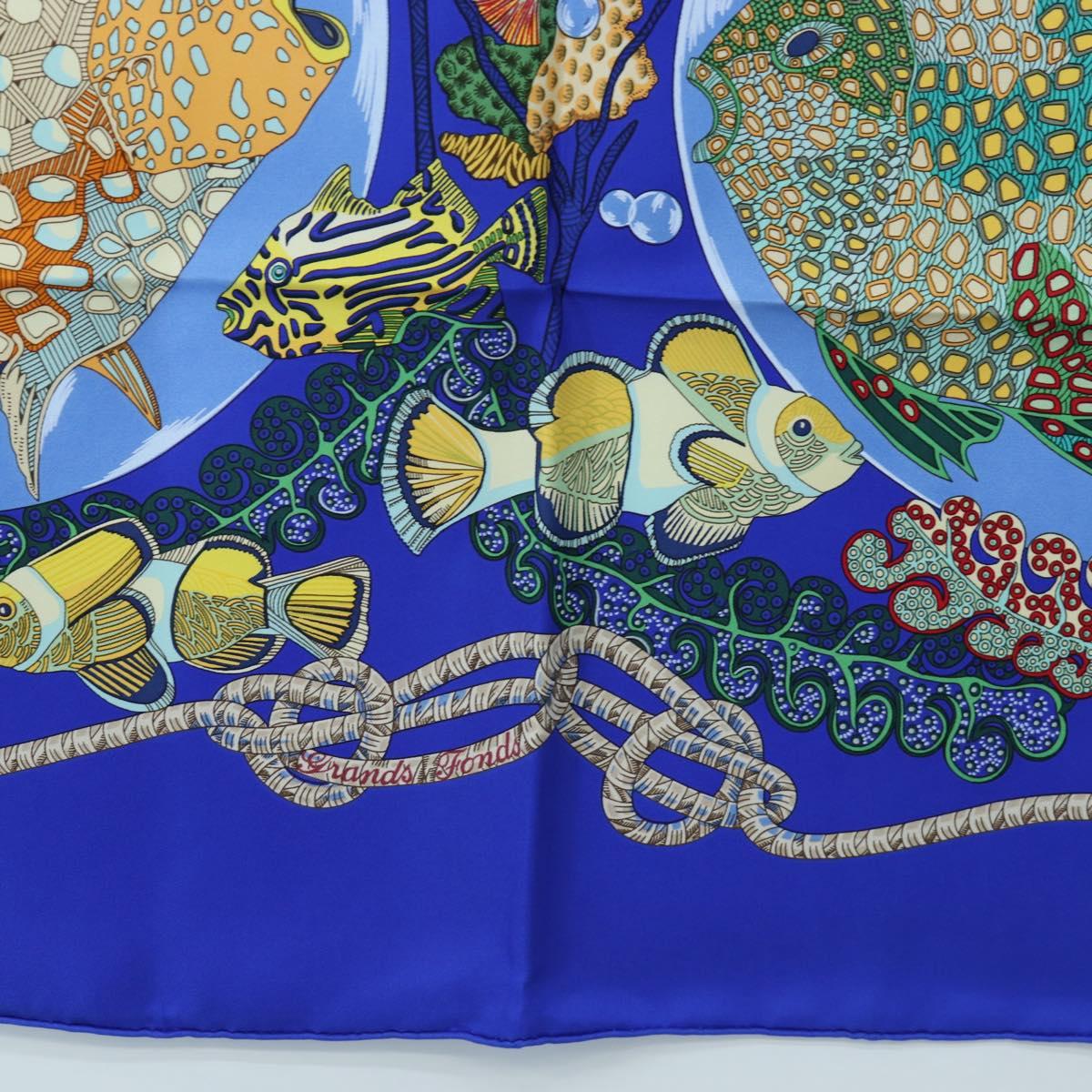 HERMES Carre 90 Scarf ”Grands Fonds” Silk Blue Auth 190368M