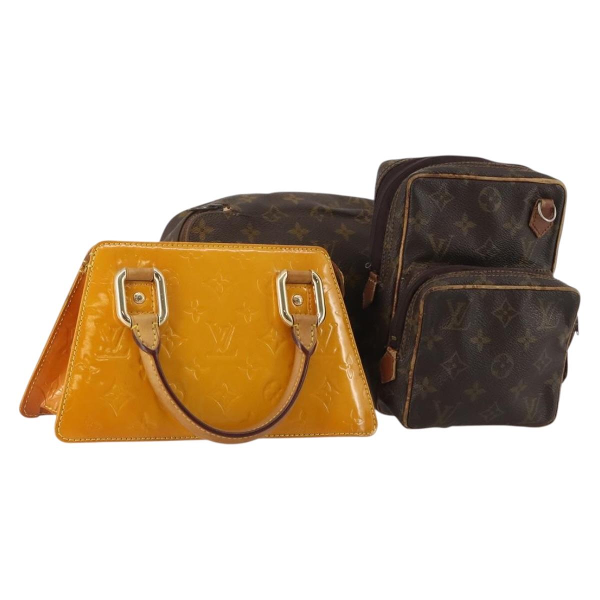 LOUIS VUITTON Monogram Vernis Hand Bag 3 Set Beige LV Auth 190372