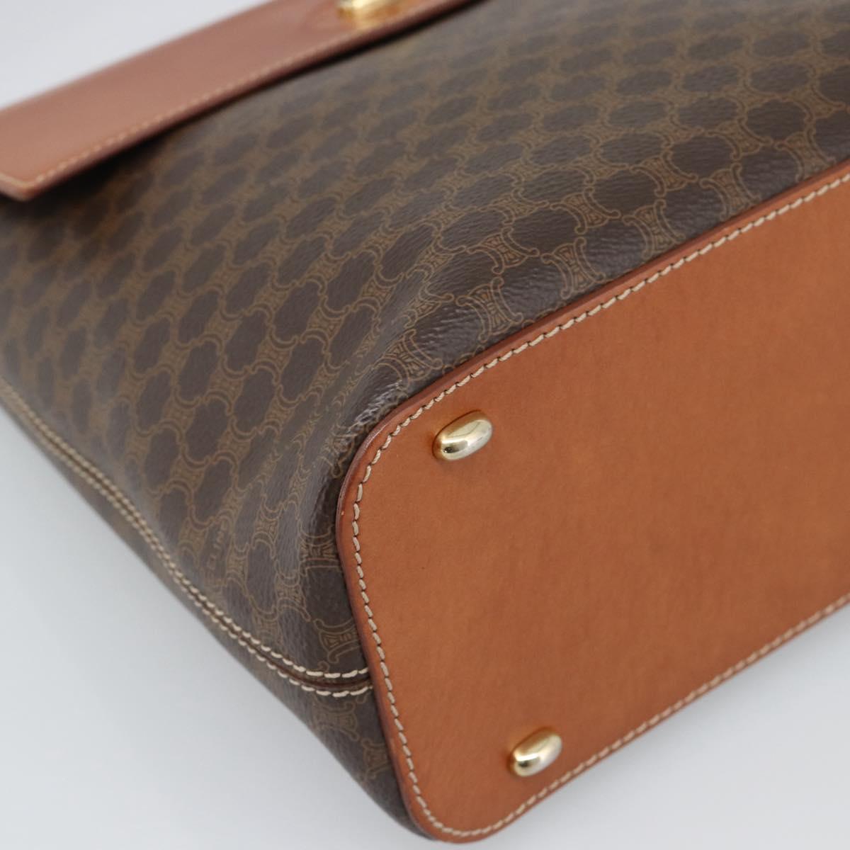 CELINE Macadam Canvas Shoulder Bag PVC Leather Brown Gold Auth 190382A