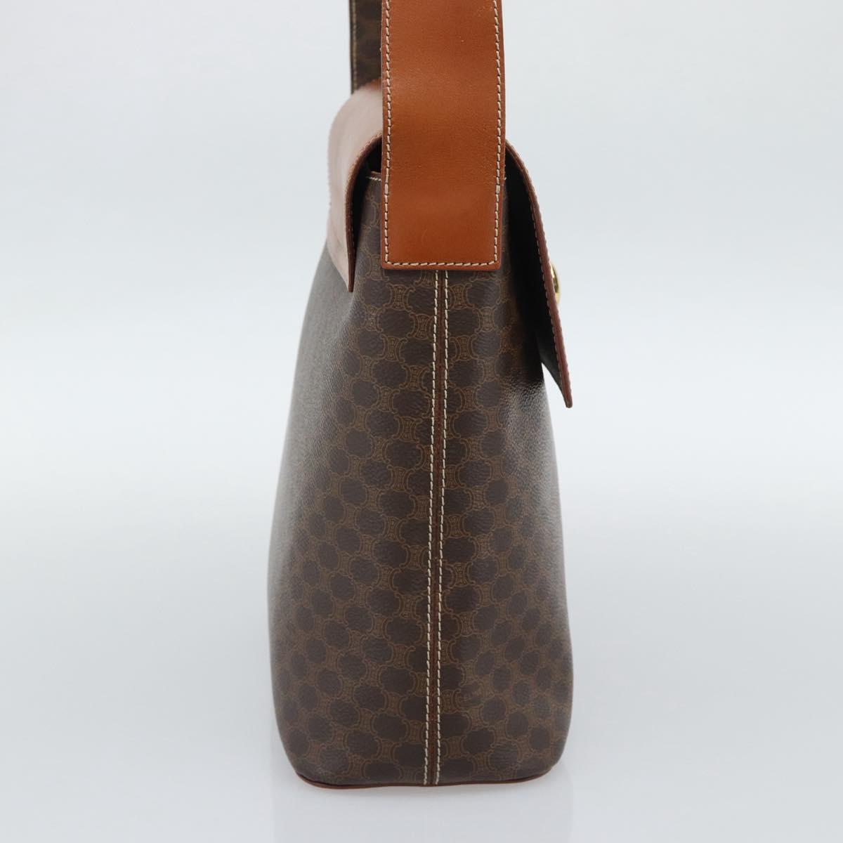 CELINE Macadam Canvas Shoulder Bag PVC Leather Brown Gold Auth 190382A