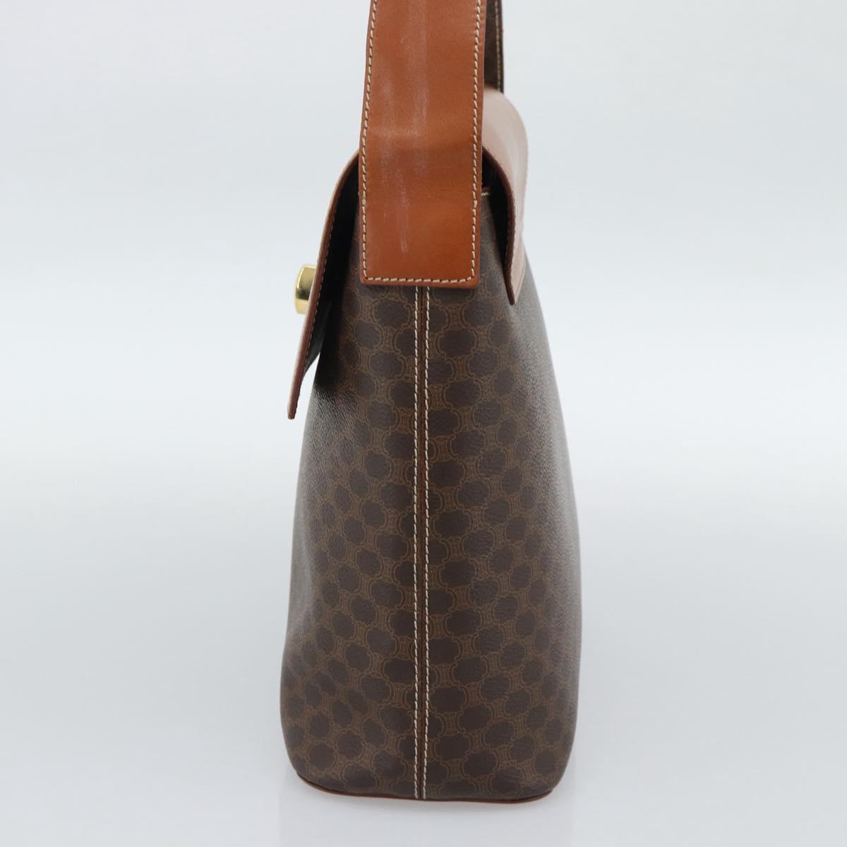 CELINE Macadam Canvas Shoulder Bag PVC Leather Brown Gold Auth 190382A