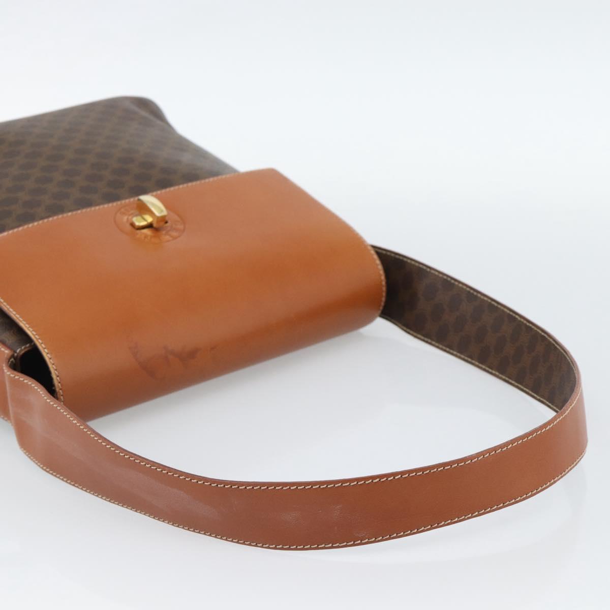 CELINE Macadam Canvas Shoulder Bag PVC Leather Brown Gold Auth 190382A