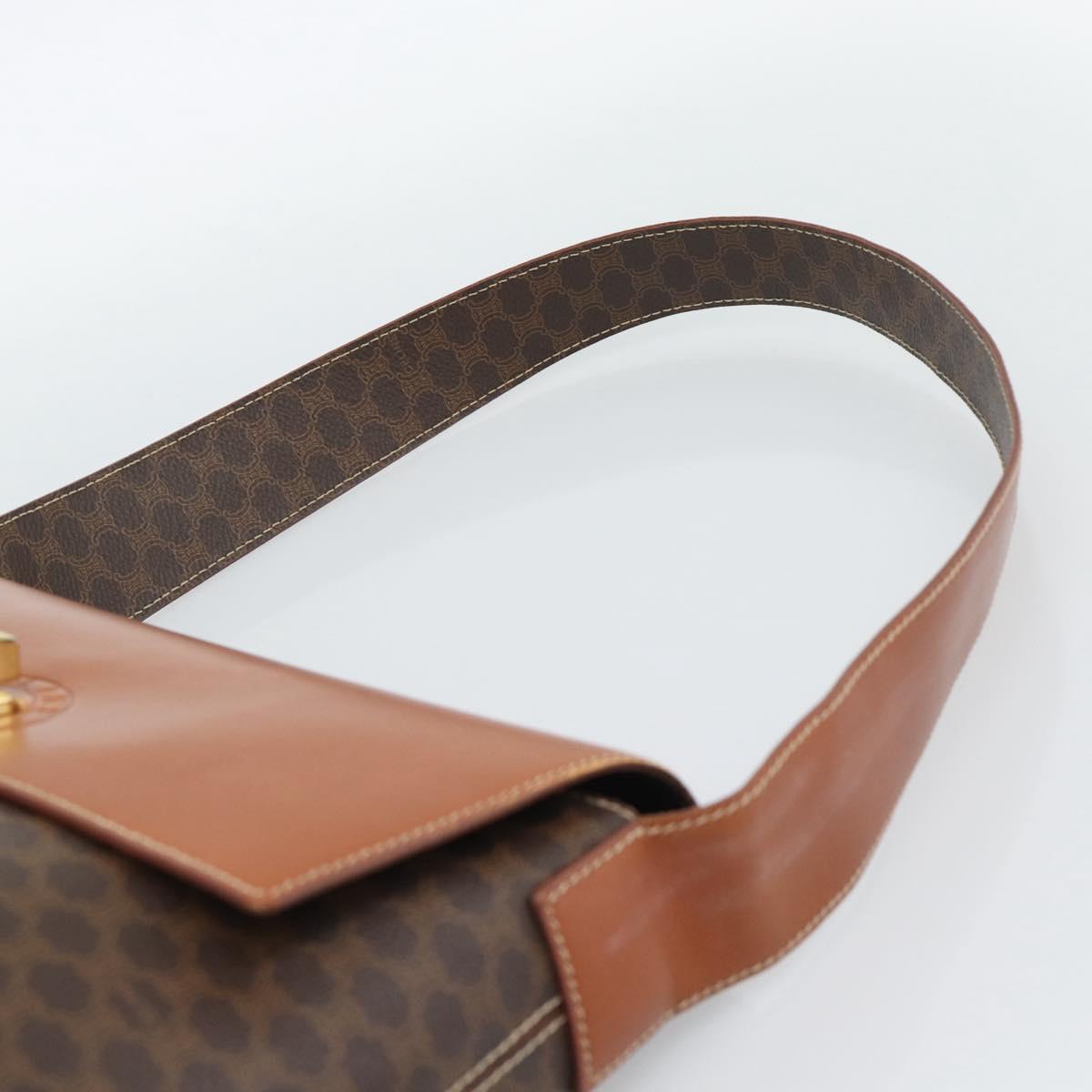 CELINE Macadam Canvas Shoulder Bag PVC Leather Brown Gold Auth 190382A