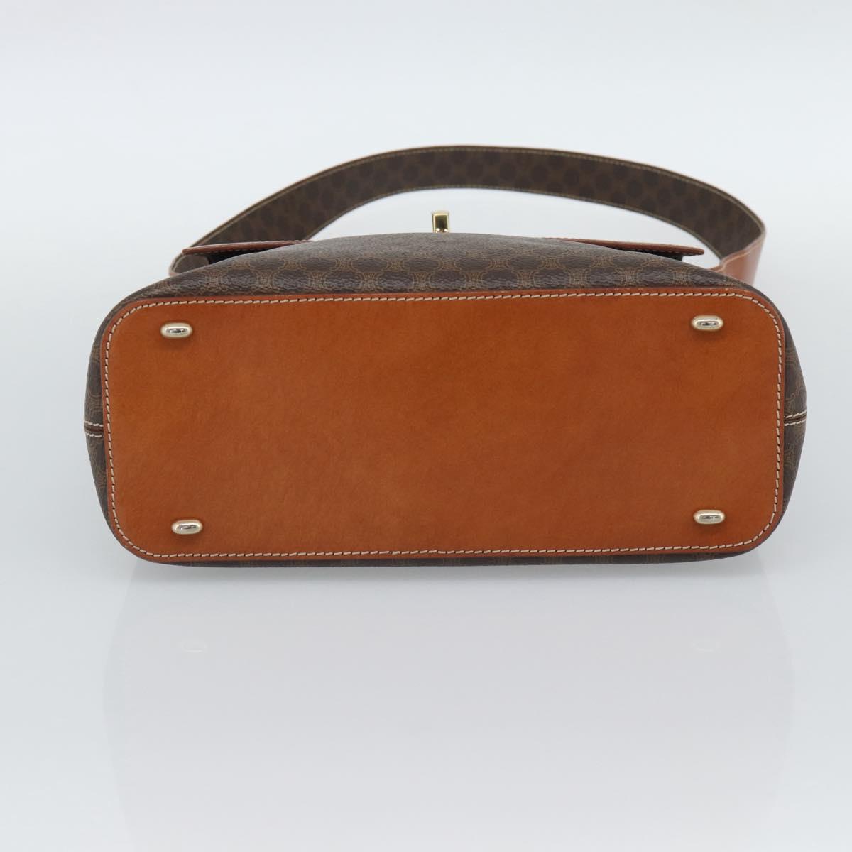 CELINE Macadam Canvas Shoulder Bag PVC Leather Brown Gold Auth 190382A