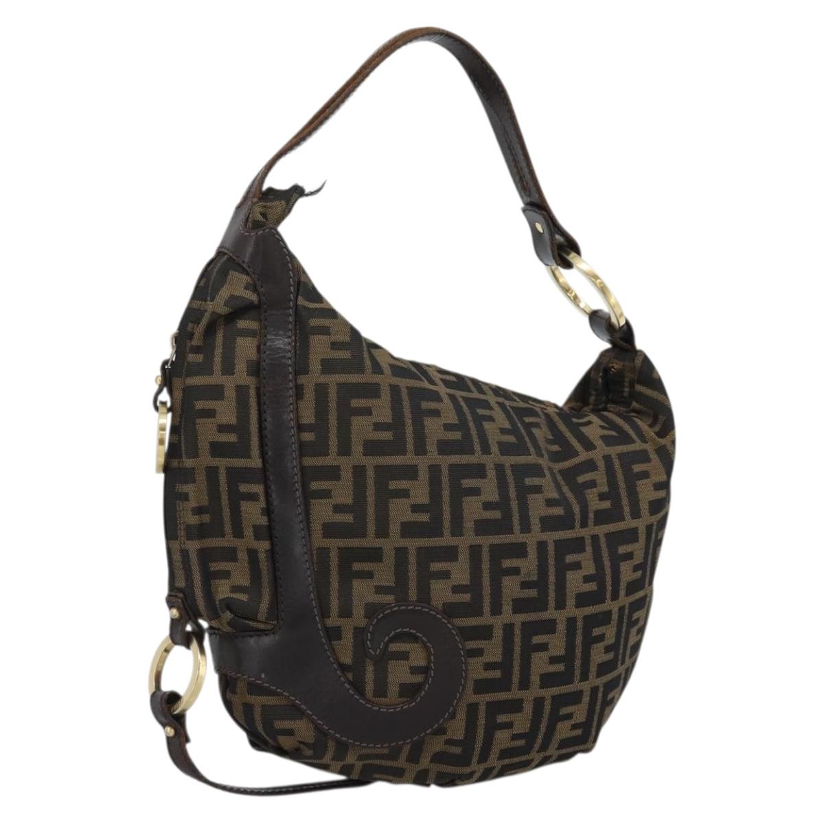FENDI Zucca Canvas Shoulder Bag Brown Black Auth 190384A