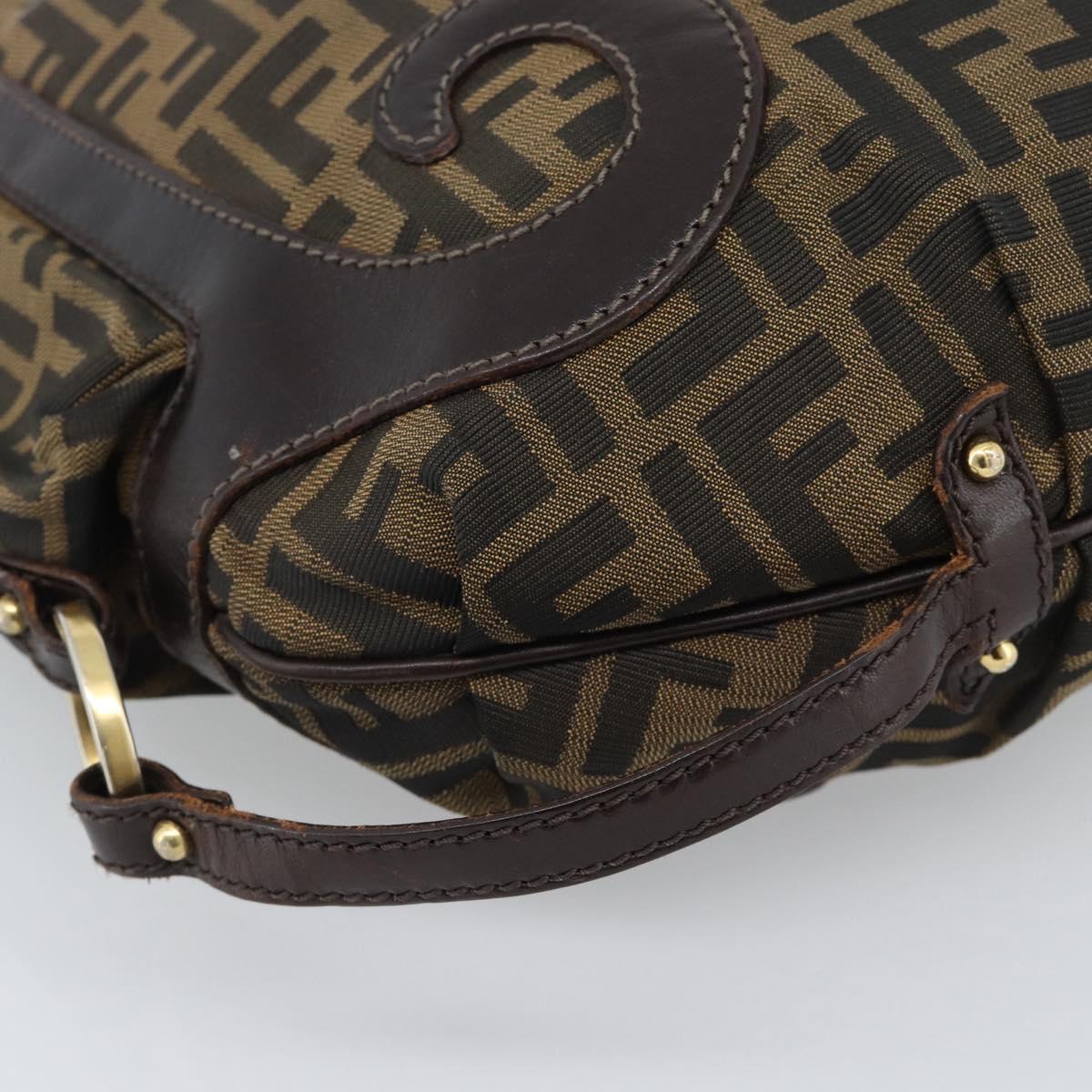 FENDI Zucca Canvas Shoulder Bag Brown Black Auth 190384A