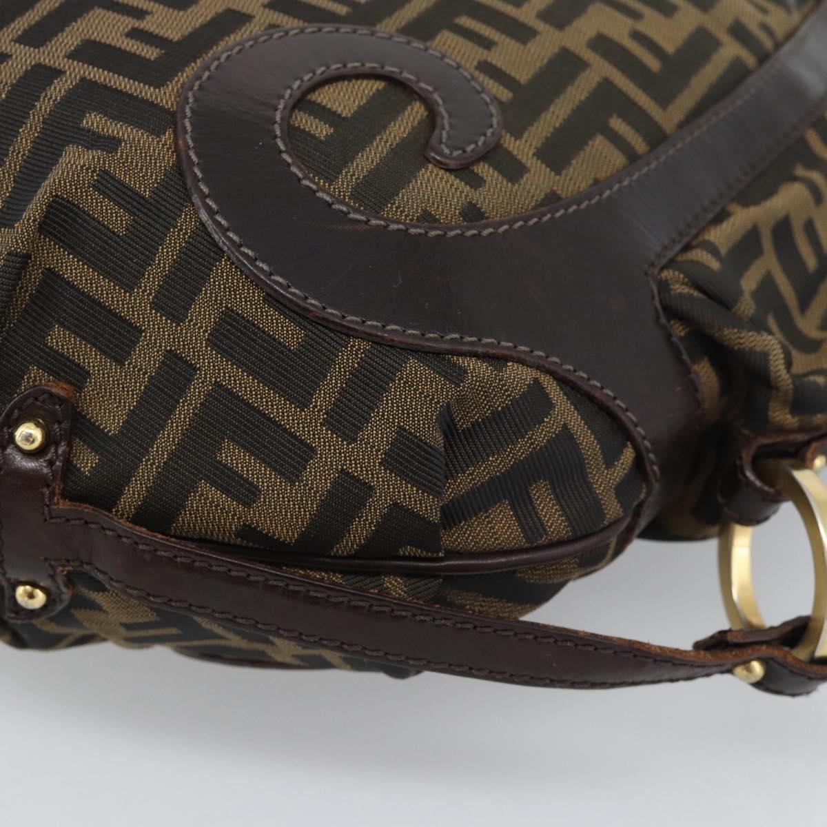 FENDI Zucca Canvas Shoulder Bag Brown Black Auth 190384A
