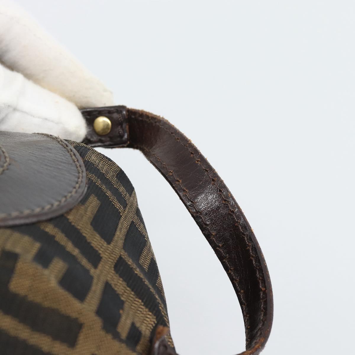 FENDI Zucca Canvas Shoulder Bag Brown Black Auth 190384A