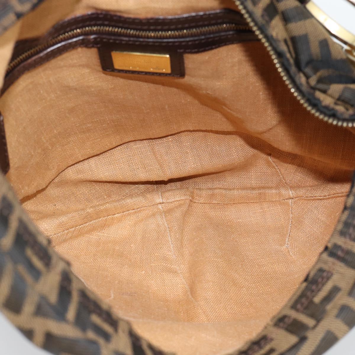 FENDI Zucca Canvas Shoulder Bag Brown Black Auth 190384A