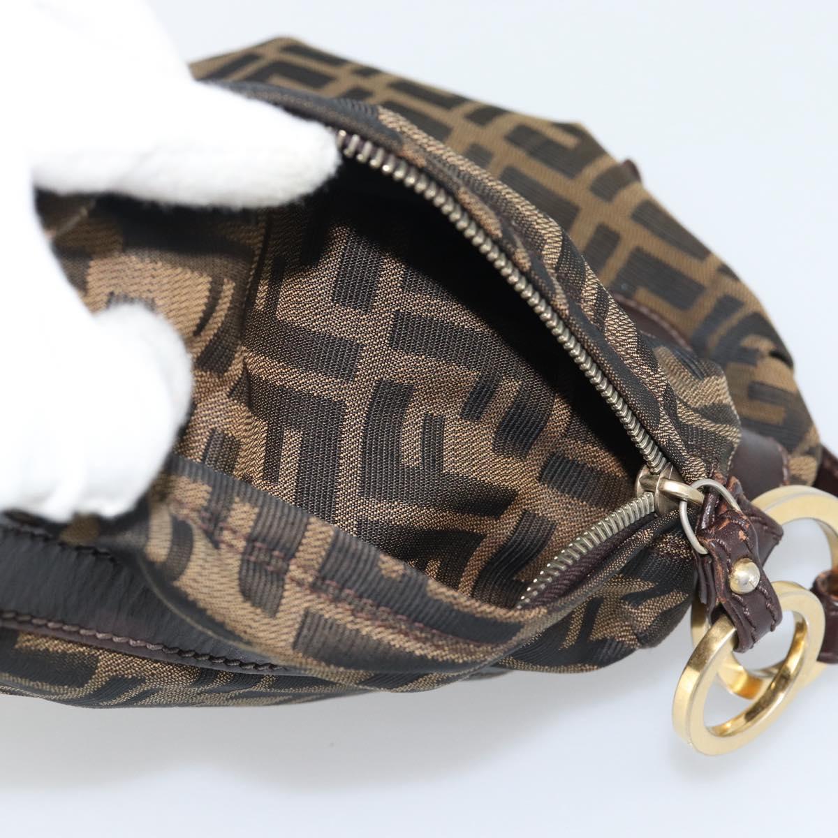 FENDI Zucca Canvas Shoulder Bag Brown Black Auth 190384A