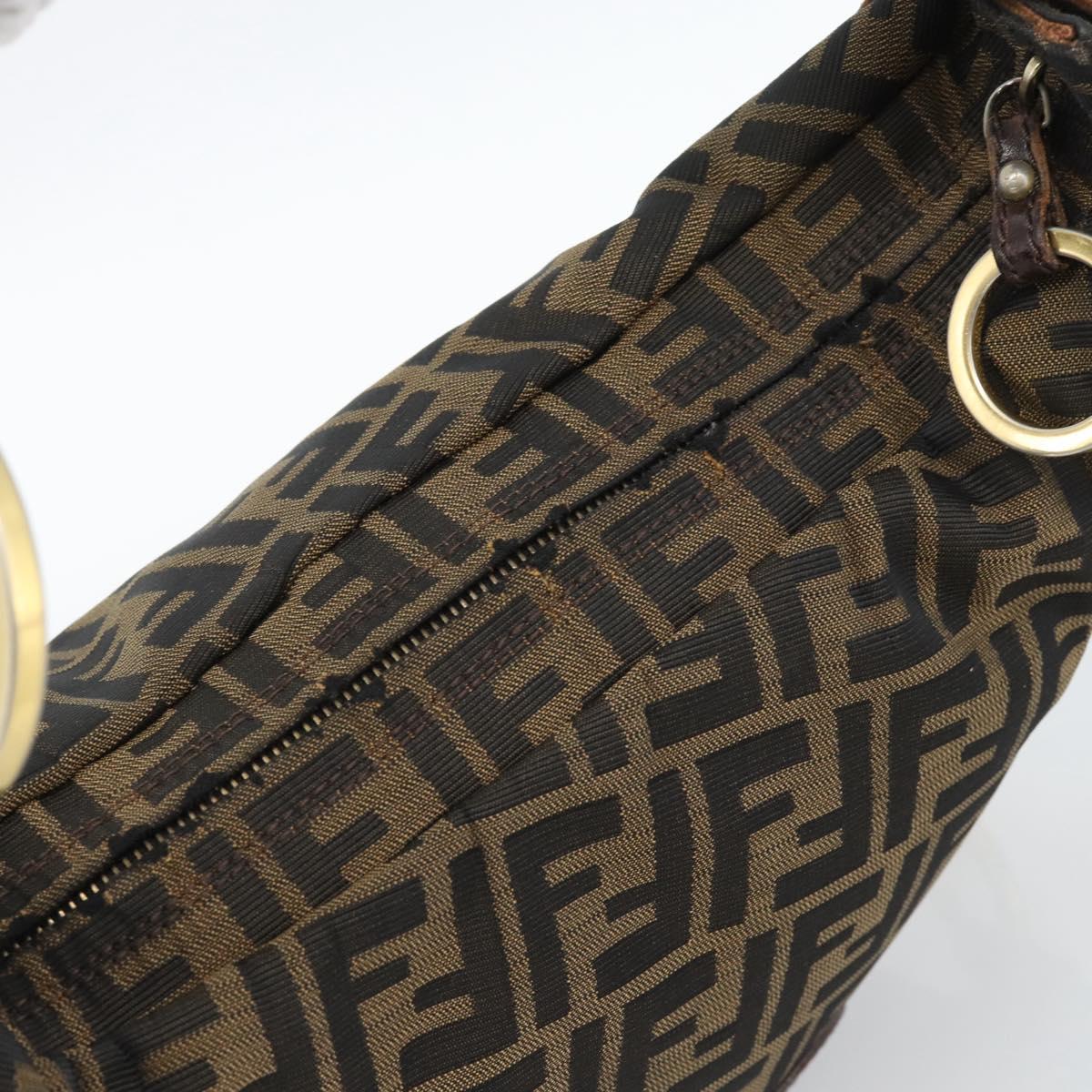 FENDI Zucca Canvas Shoulder Bag Brown Black Auth 190384A