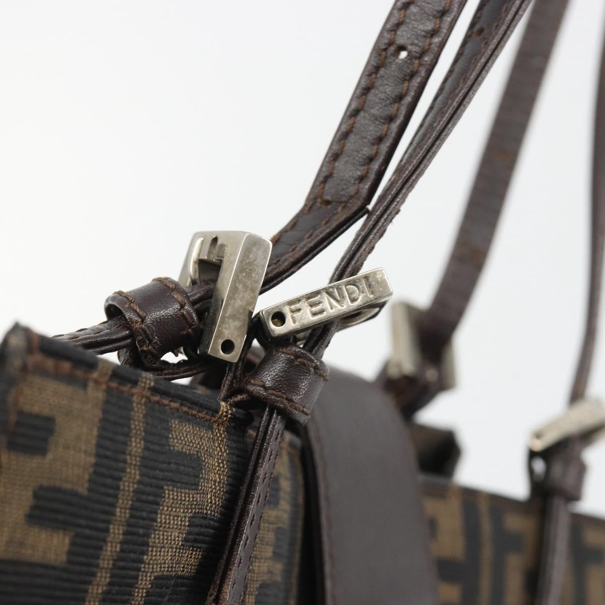 FENDI Zucca Canvas Mamma Baguette Tote Bag Brown Black Auth 190385
