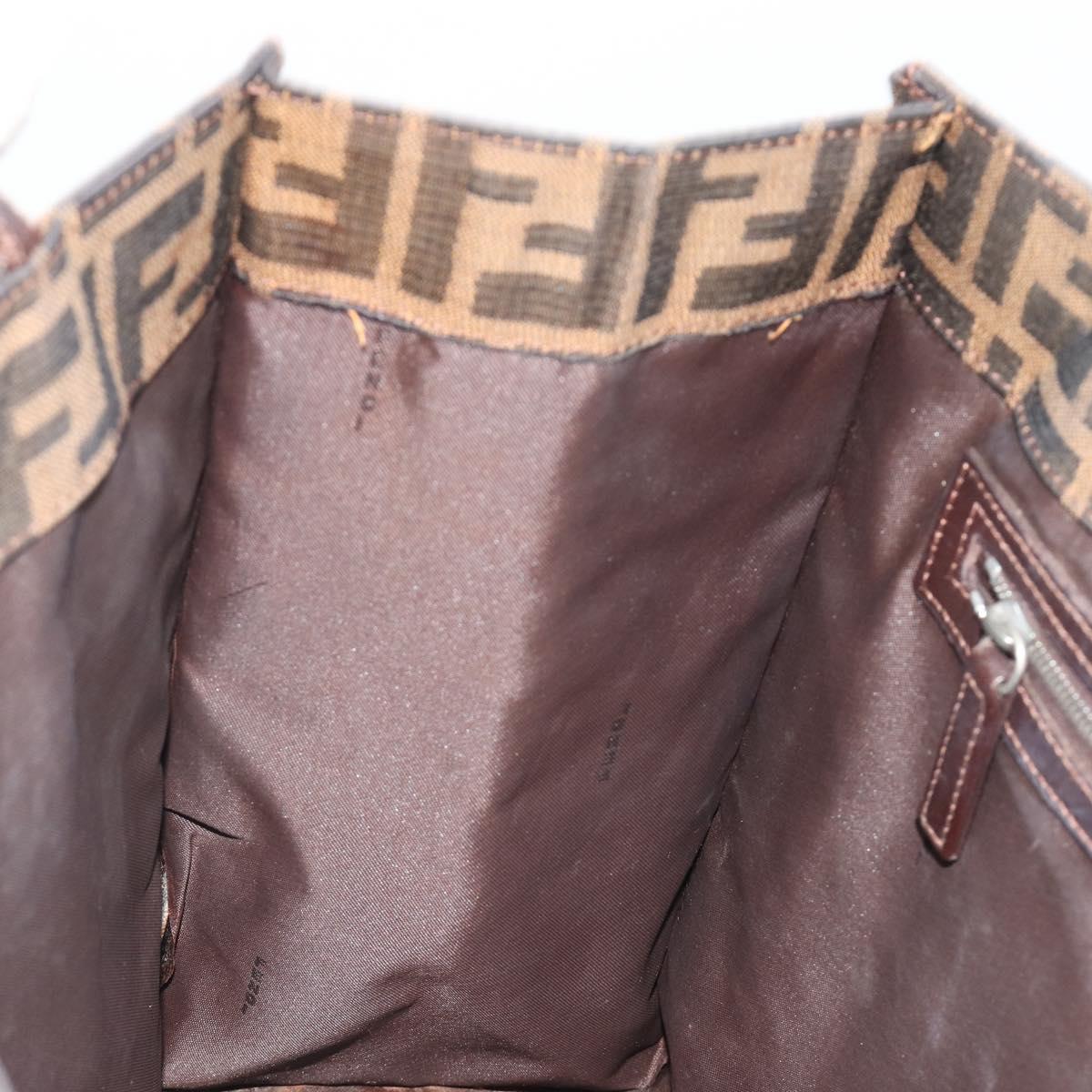 FENDI Zucca Canvas Mamma Baguette Tote Bag Brown Black Auth 190385