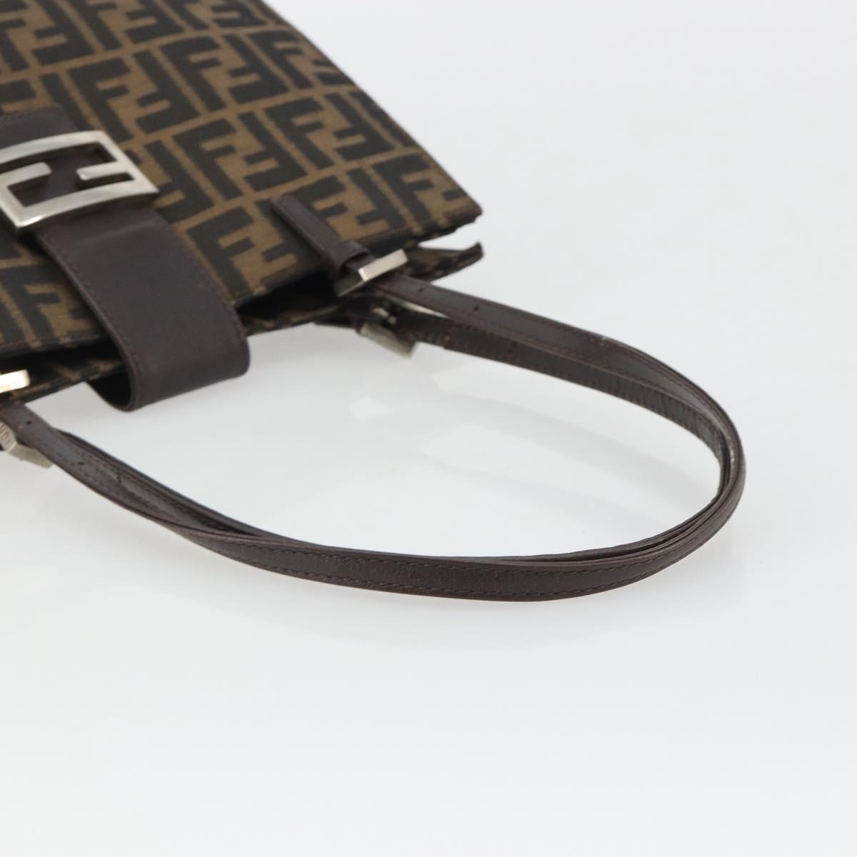 FENDI Zucca Canvas Mamma Baguette Tote Bag Brown Black Auth 190385