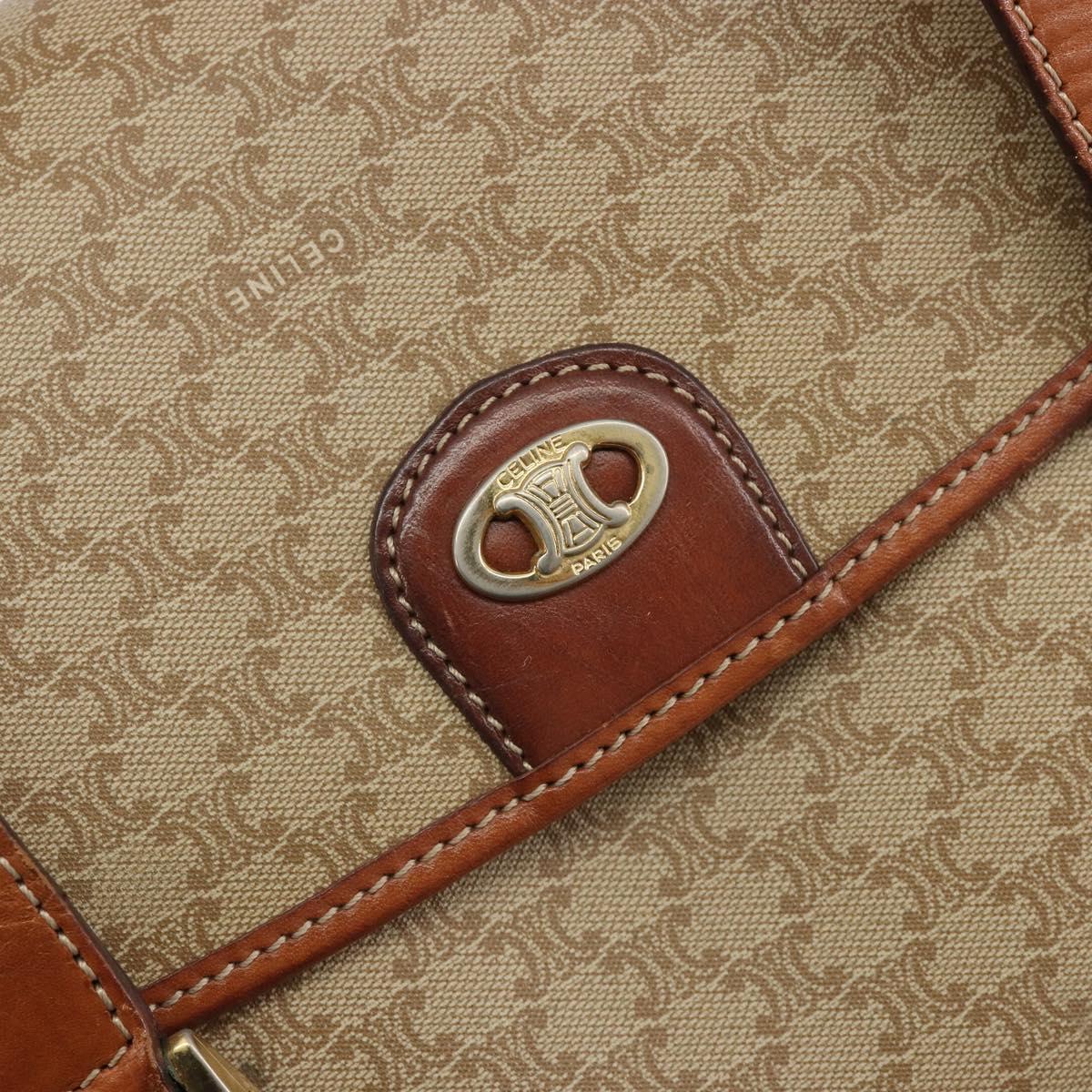 CELINE Macadam Canvas Hand Bag PVC Beige Gold Auth 190386