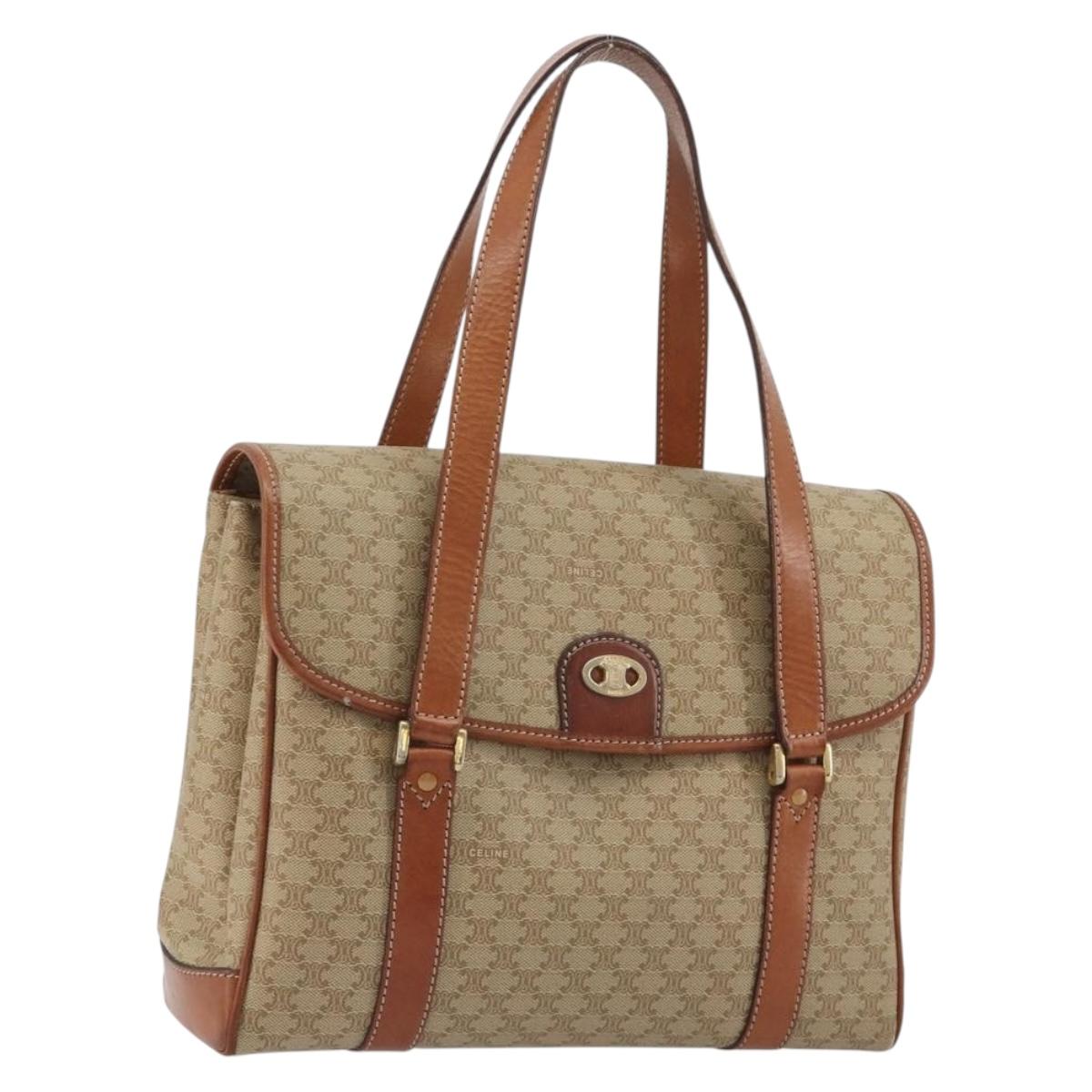CELINE Macadam Canvas Hand Bag PVC Beige Gold Auth 190386
