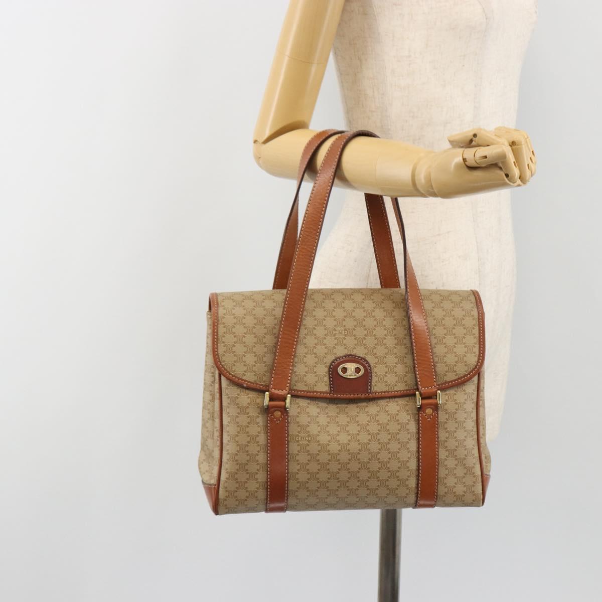 CELINE Macadam Canvas Hand Bag PVC Beige Gold Auth 190386