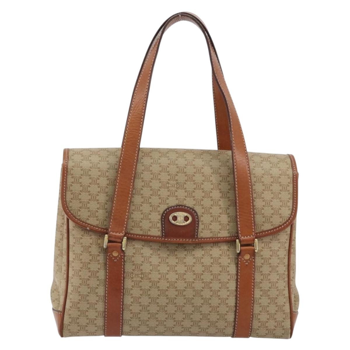 CELINE Macadam Canvas Hand Bag PVC Beige Gold Auth 190386