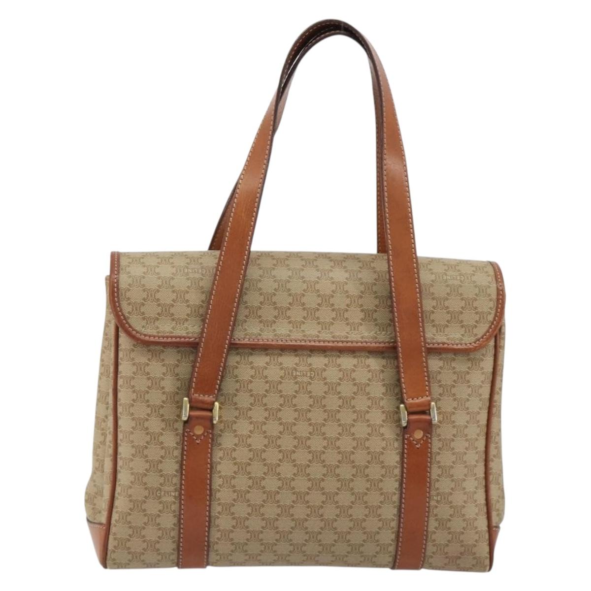 CELINE Macadam Canvas Hand Bag PVC Beige Gold Auth 190386