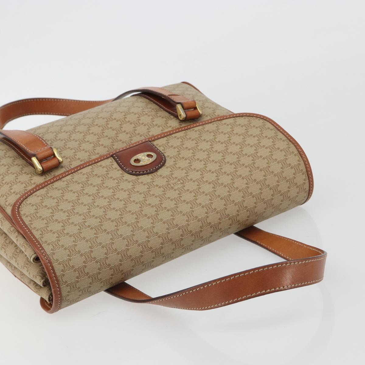 CELINE Macadam Canvas Hand Bag PVC Beige Gold Auth 190386