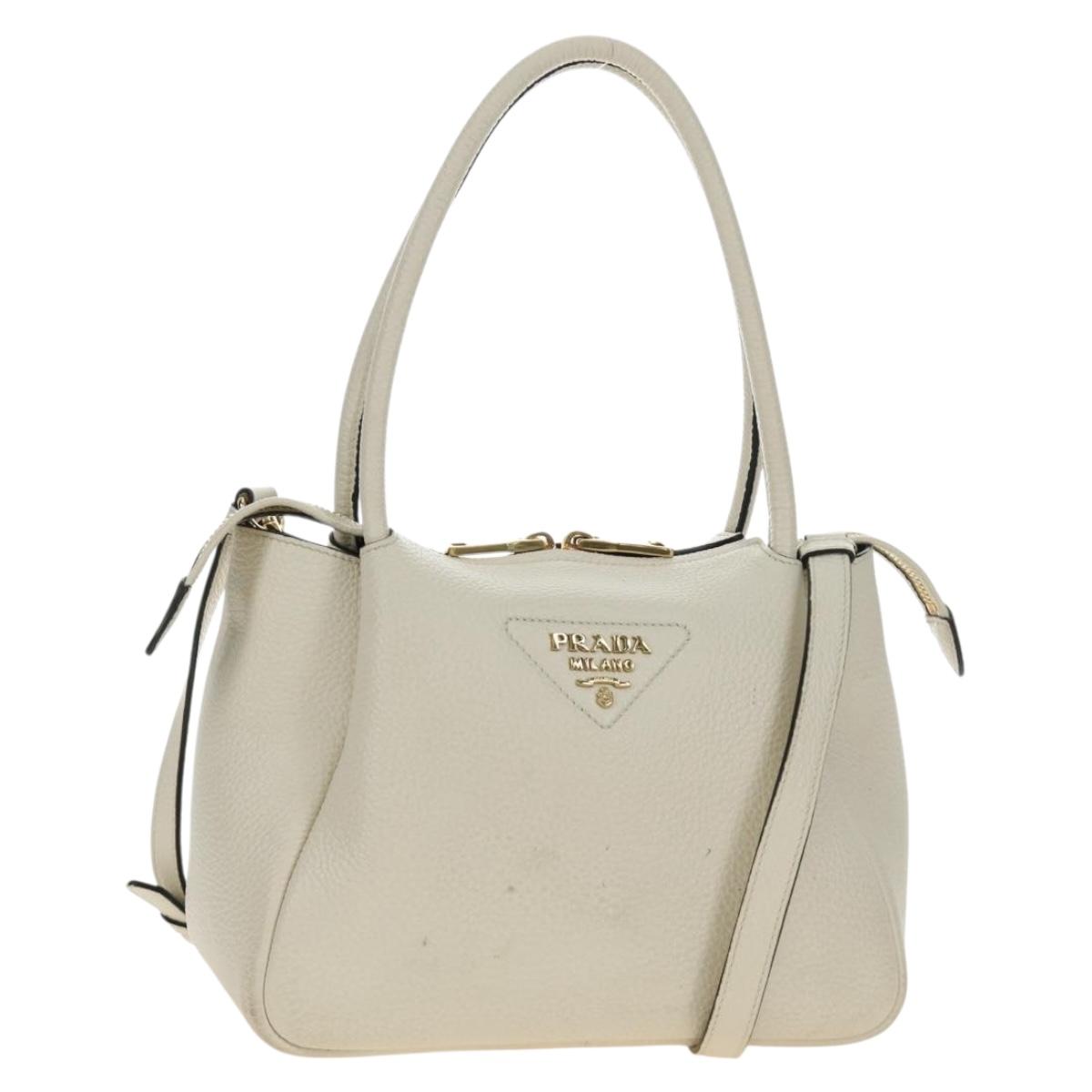 PRADA Hand Bag Vittero Dino Leather 2way White Gold Auth 190387V