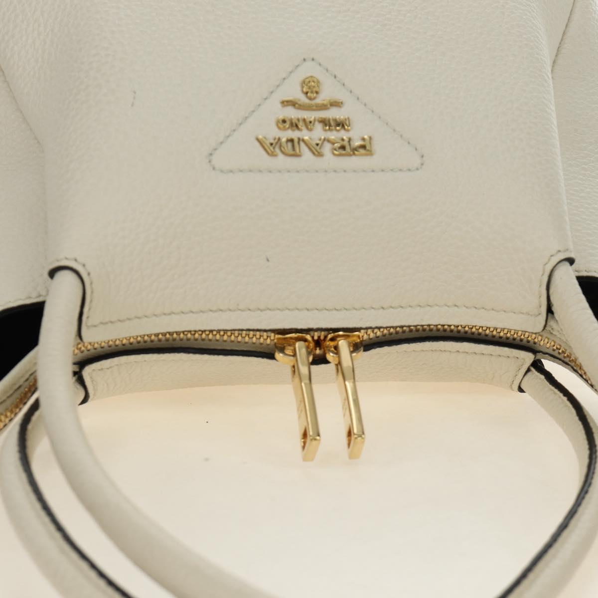 PRADA Hand Bag Vittero Dino Leather 2way White Gold Auth 190387V