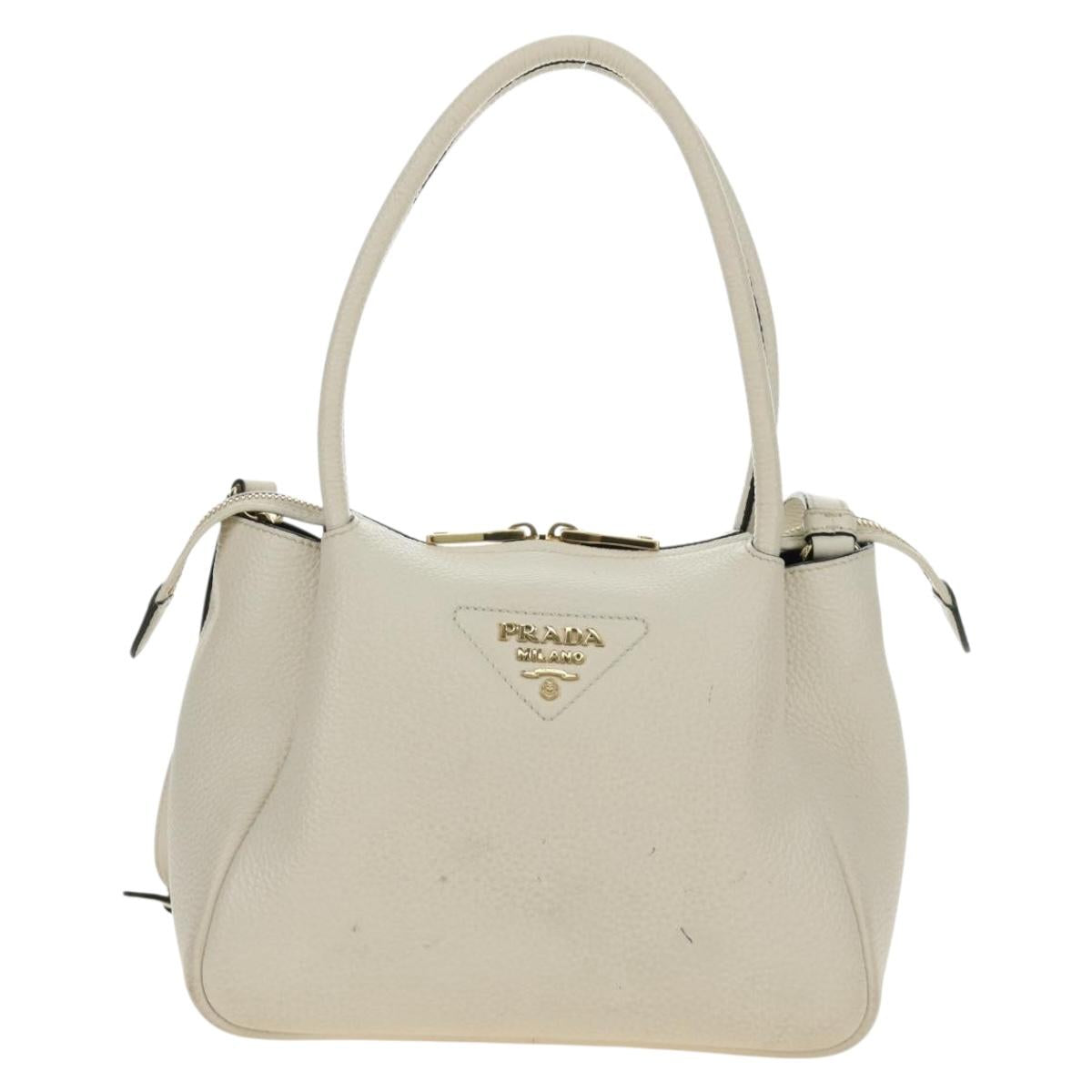 PRADA Hand Bag Vittero Dino Leather 2way White Gold Auth 190387V