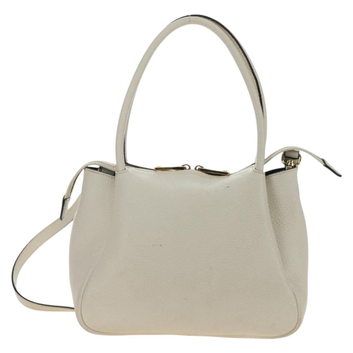 PRADA Hand Bag Vittero Dino Leather 2way White Gold Auth 190387V