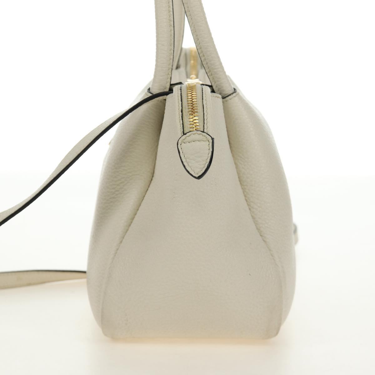 PRADA Hand Bag Vittero Dino Leather 2way White Gold Auth 190387V