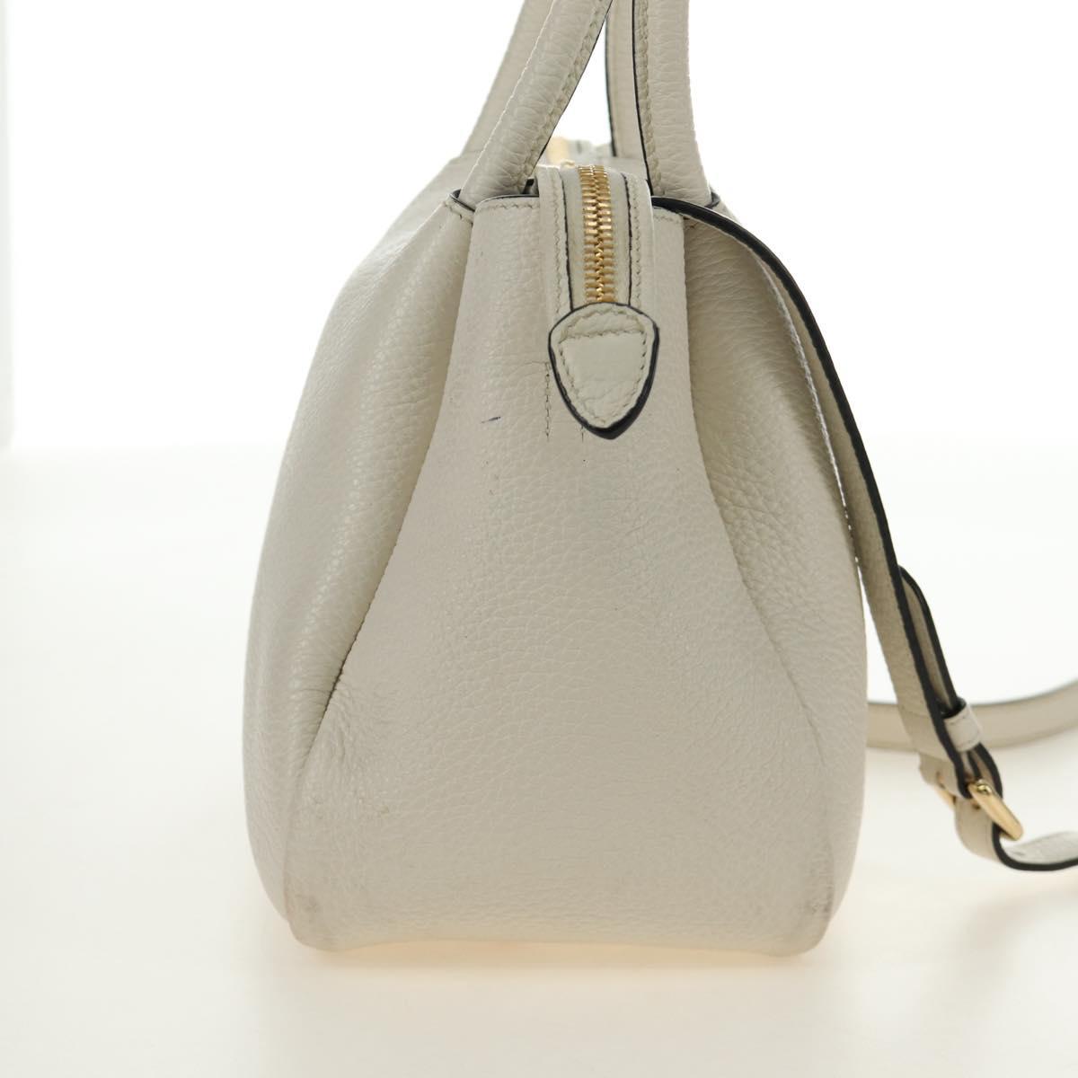 PRADA Hand Bag Vittero Dino Leather 2way White Gold Auth 190387V