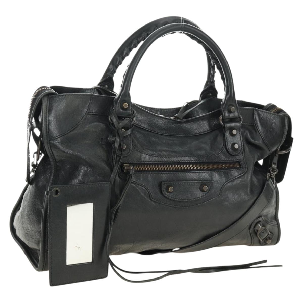 BALENCIAGA The City Hand Bag Leather 2way Black 115748 Auth 190388SAM