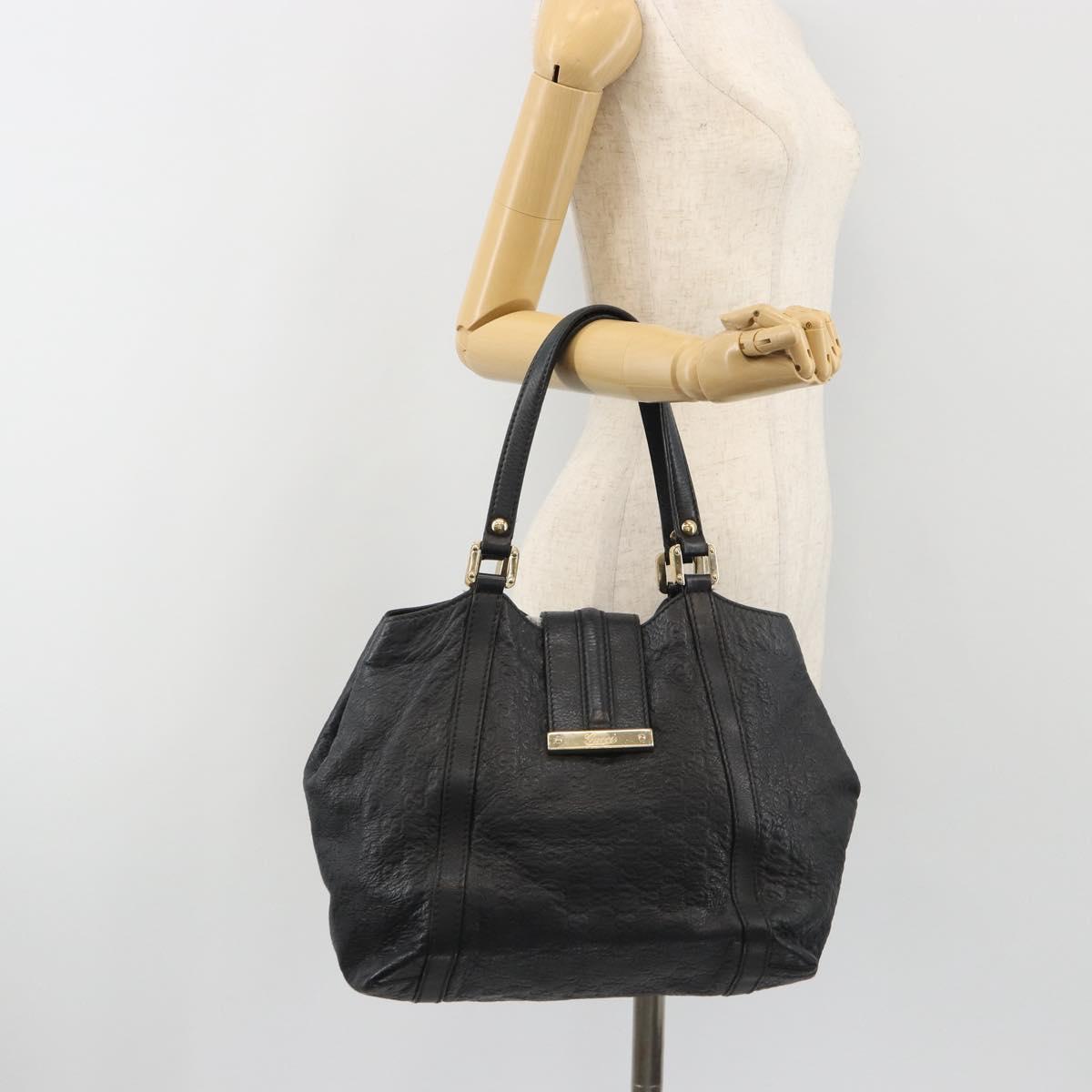 GUCCI GG Canvas Guccissima Tote Bag Leather Black Gold 233607 Auth 190389A