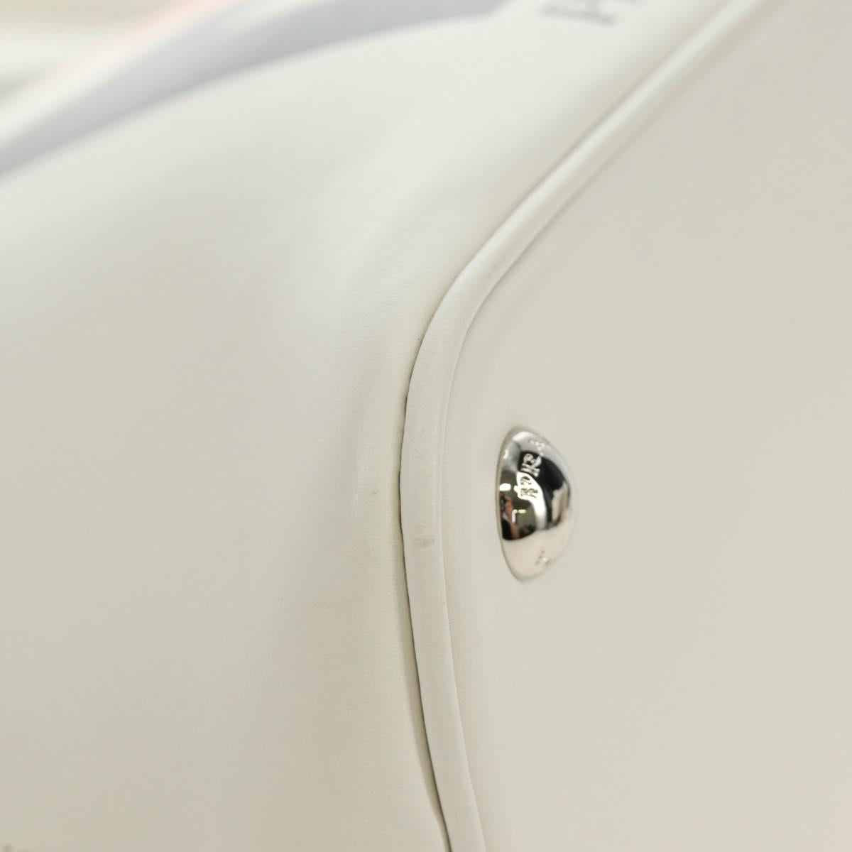 PRADA Hand Bag Leather 2way White Silver Auth 190398SAM